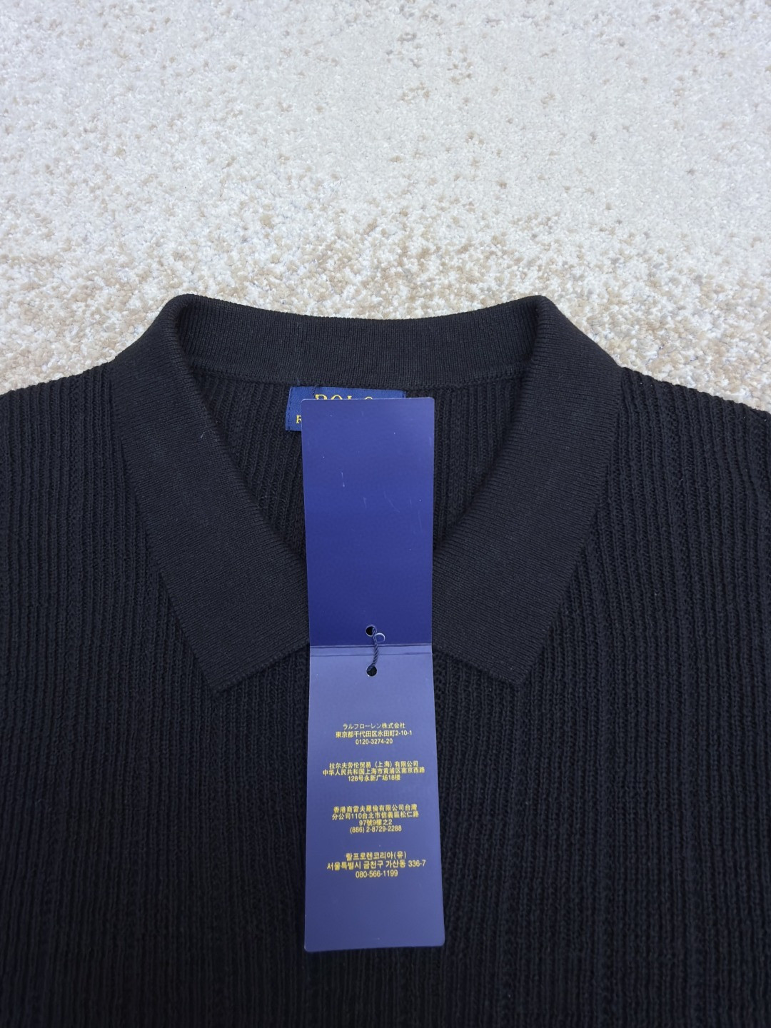 Ralph Lauren 拉夫劳伦 坑条亚麻老钱风针织Polo衫 针织衫 短袖 黑色 薄荷绿 B0 710A12994-003