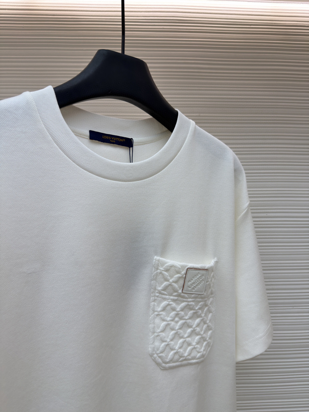 LOUIS VUITTON 路易威登 LV 口袋立体提花圆领短袖 T恤 夏款 白色 A5 1AIOFK