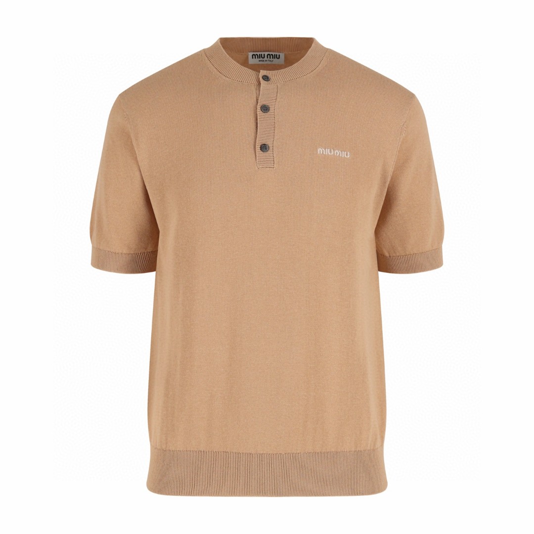 MIU MIU 三扣圆领针织衫 短袖 黑色 卡其色 B0