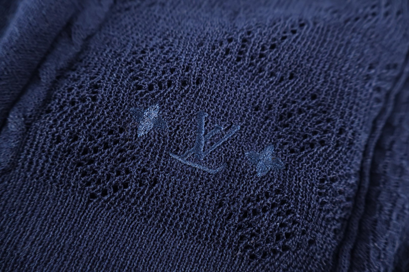 LOUIS VUITTON 路易威登 LV 字母提花拼接绞花针织Polo衫 短袖 针织衫 蓝色 B0 1AJINW