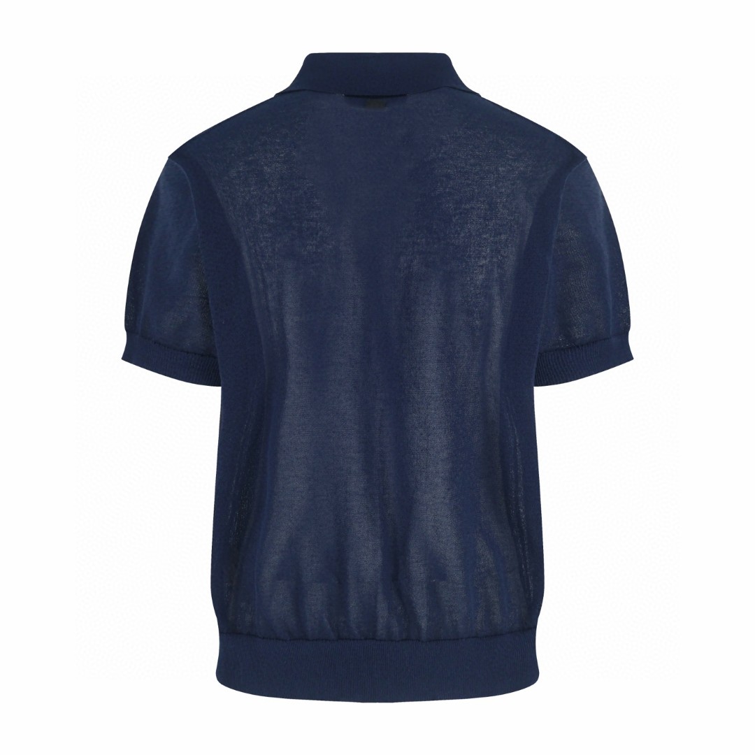 LOUIS VUITTON 路易威登 LV 字母提花拼接绞花针织Polo衫 短袖 针织衫 蓝色 B0 1AJINW