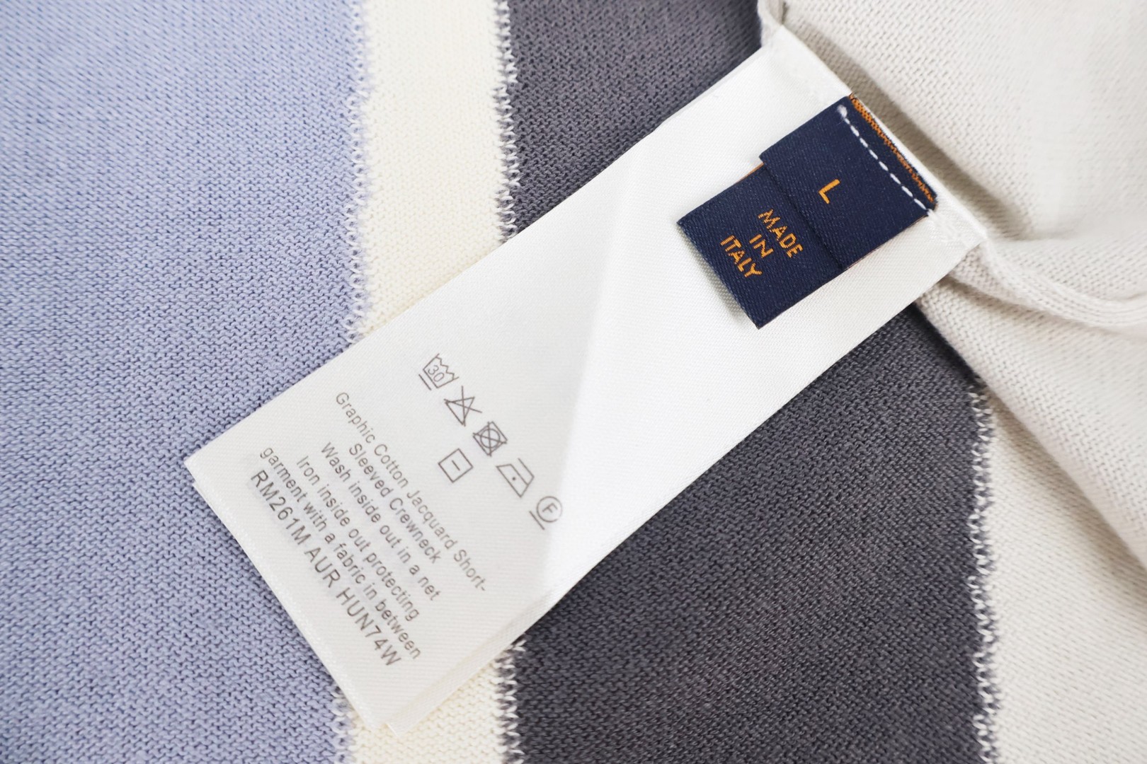 LOUIS VUITTON 路易威登 LV 立体浮雕拼色针织圆领短袖 针织衫 T恤 灰色 B0 1AJR72