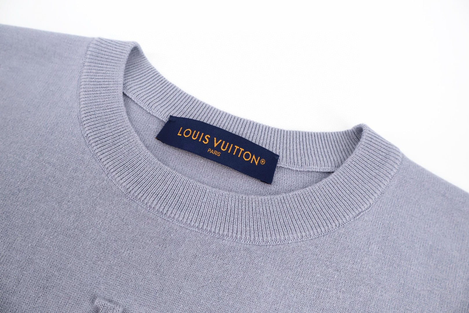 LOUIS VUITTON 路易威登 LV 立体浮雕拼色针织圆领短袖 针织衫 T恤 灰色 B0 1AJR72