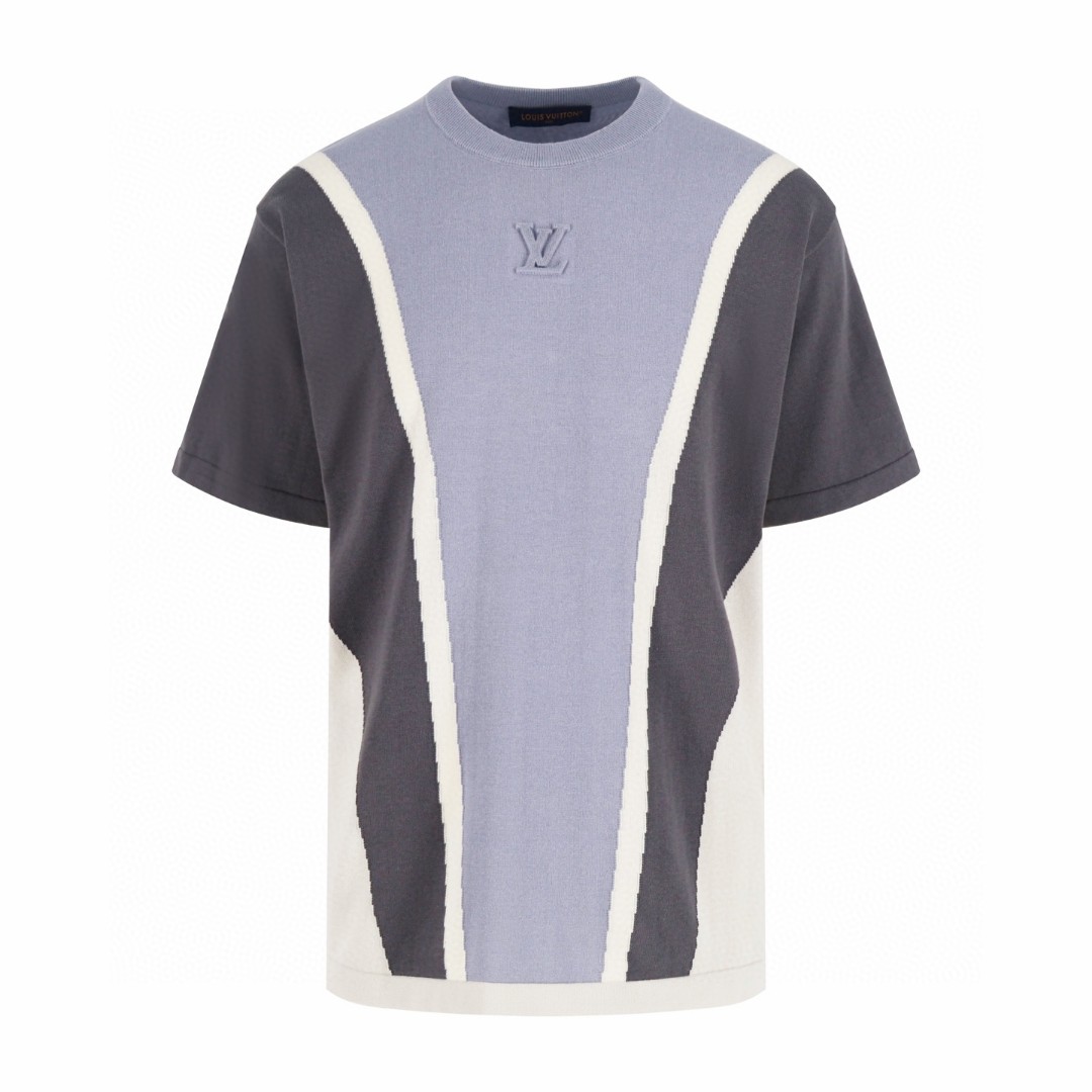 LOUIS VUITTON 路易威登 LV 立体浮雕拼色针织圆领短袖 针织衫 T恤 灰色 B0 1AJR72