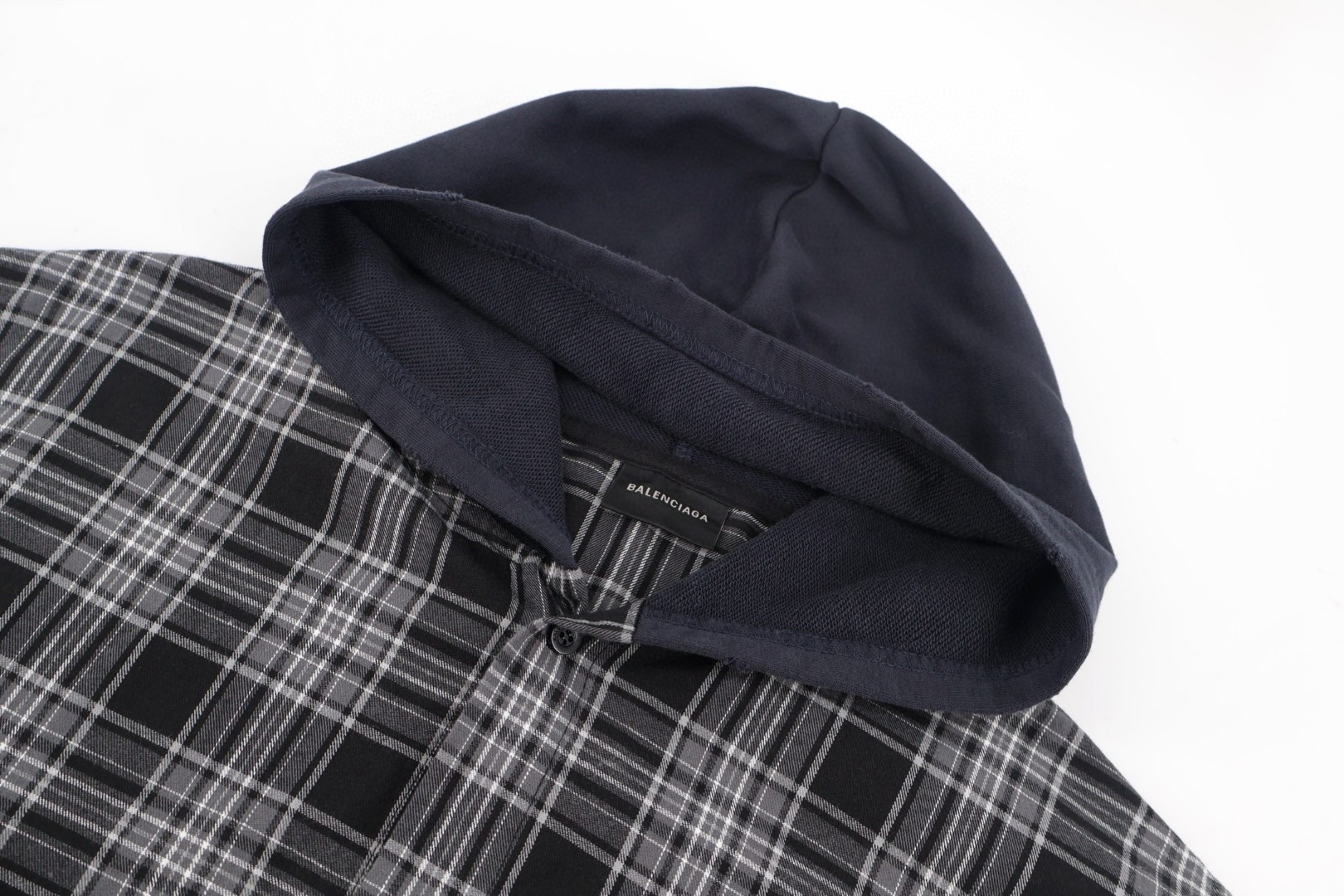 Balenciaga 巴黎世家 格纹拼接连帽衬衫 外套 长袖 黑色 B0 850859TTM021240