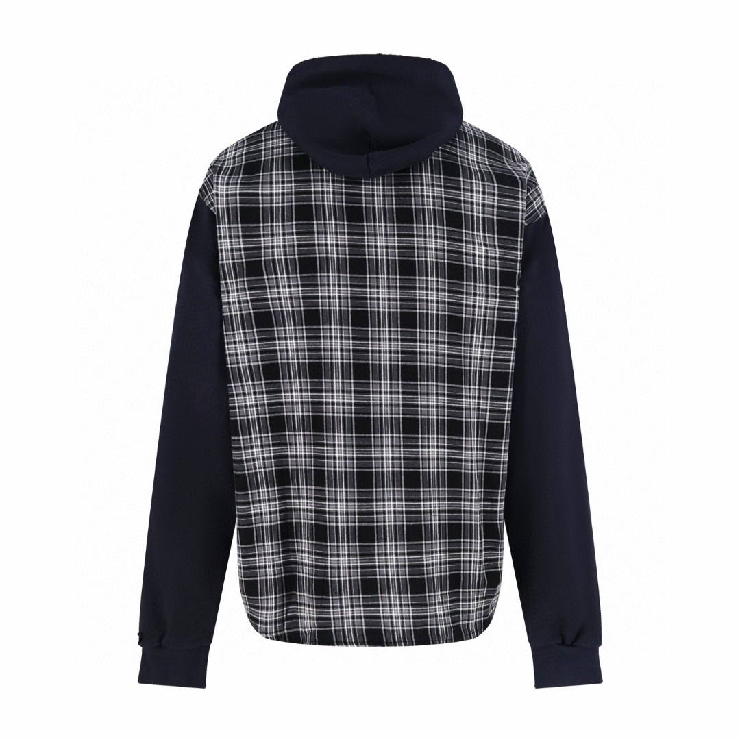 Balenciaga 巴黎世家 格纹拼接连帽衬衫 外套 长袖 黑色 B0 850859TTM021240