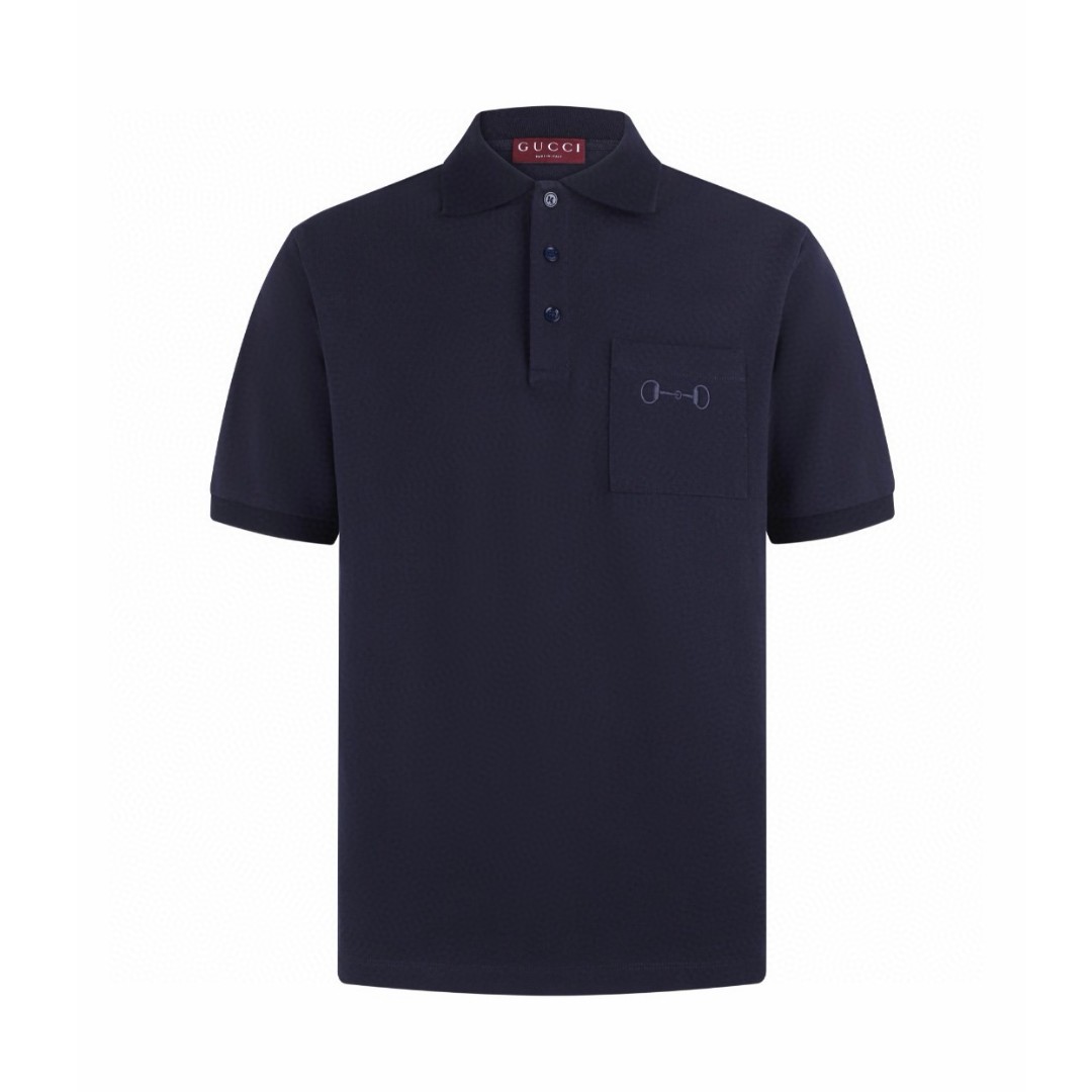 GUCCI 古驰 马鞍扣刺绣珠地棉Polo衫 短袖 夏季 黑色 蓝色 A2 854796-XJHQP-1043