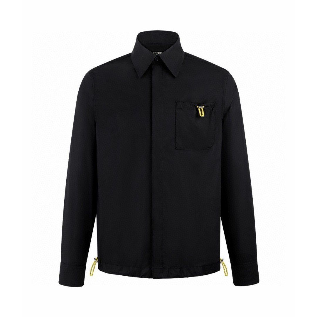 FENDI 芬迪 翻领撞色抽绳贴袋府绸衬衫 外套 长袖 黑色 B0 FS1364AYXGF0QA1