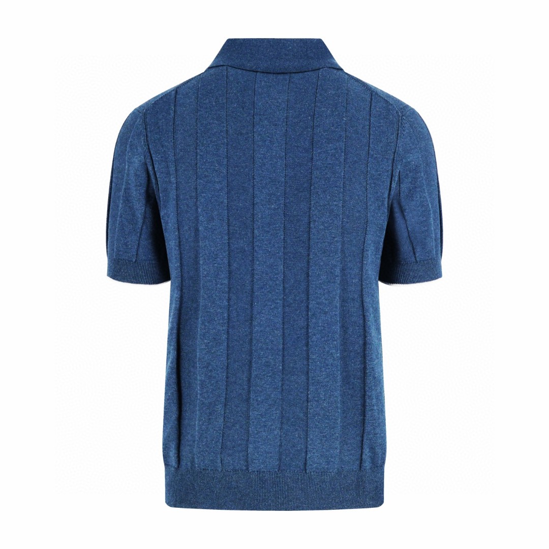 Brunello Cucinelli BC 竖条纹亚麻Polo衫 针织衫 短袖 棕色 蓝色 B0 
