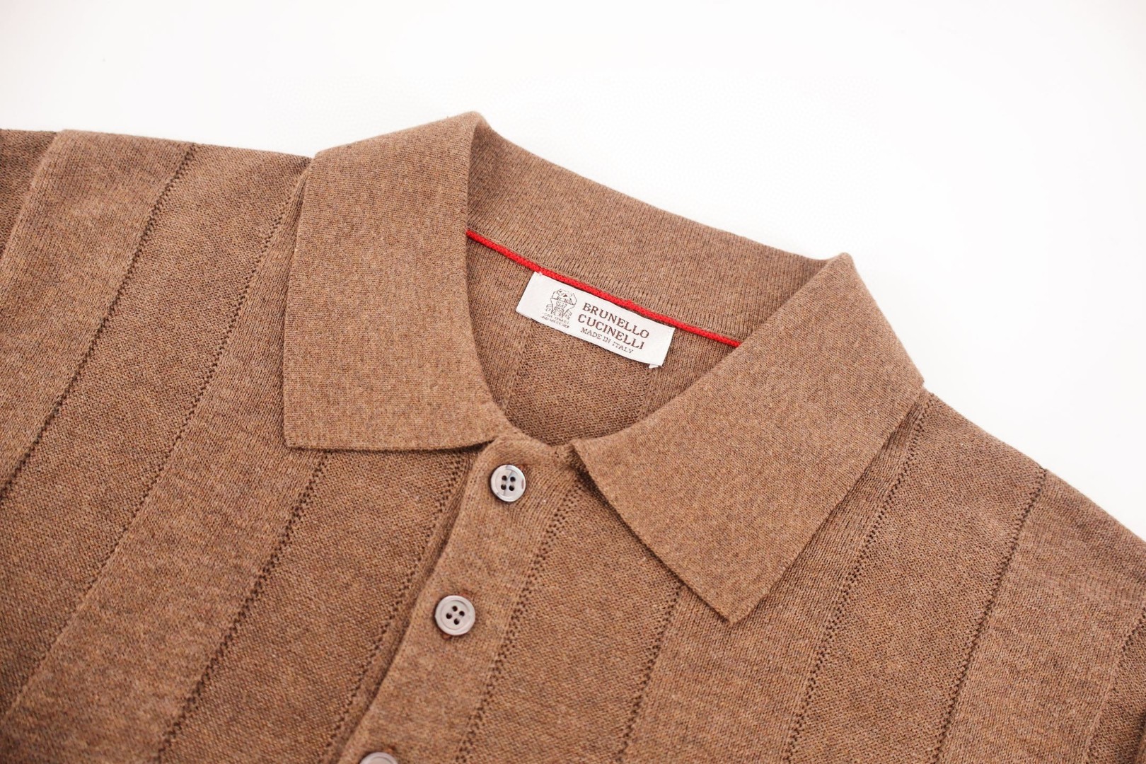 Brunello Cucinelli BC 竖条纹亚麻Polo衫 针织衫 短袖 棕色 蓝色 B0 