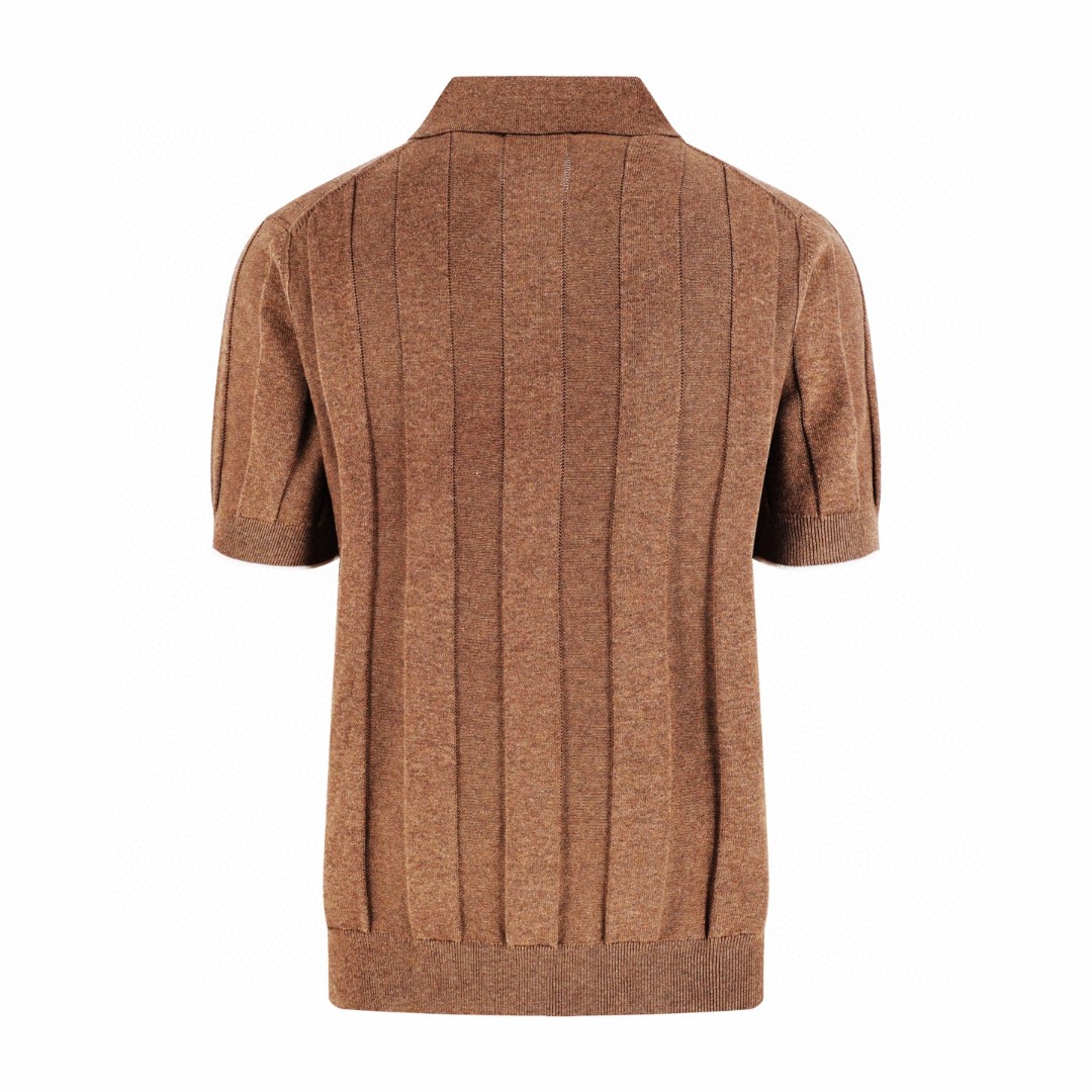 Brunello Cucinelli BC 竖条纹亚麻Polo衫 针织衫 短袖 棕色 蓝色 B0 