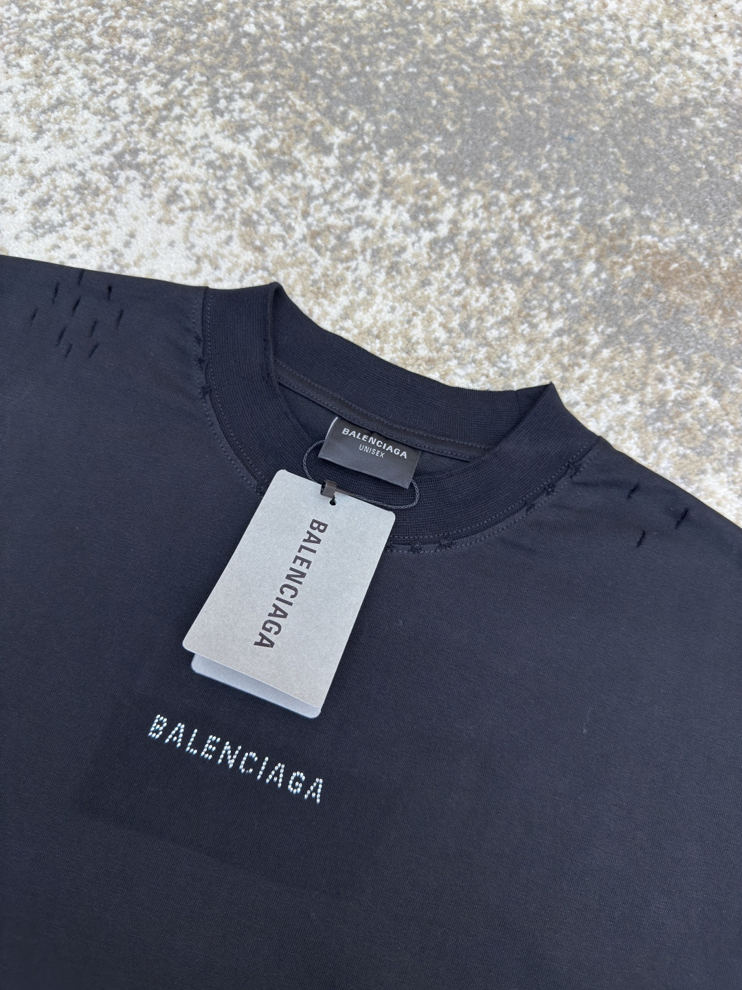 Balenciaga 巴黎世家 字母烫钻圆领短袖 T恤 夏季 黑色 A5