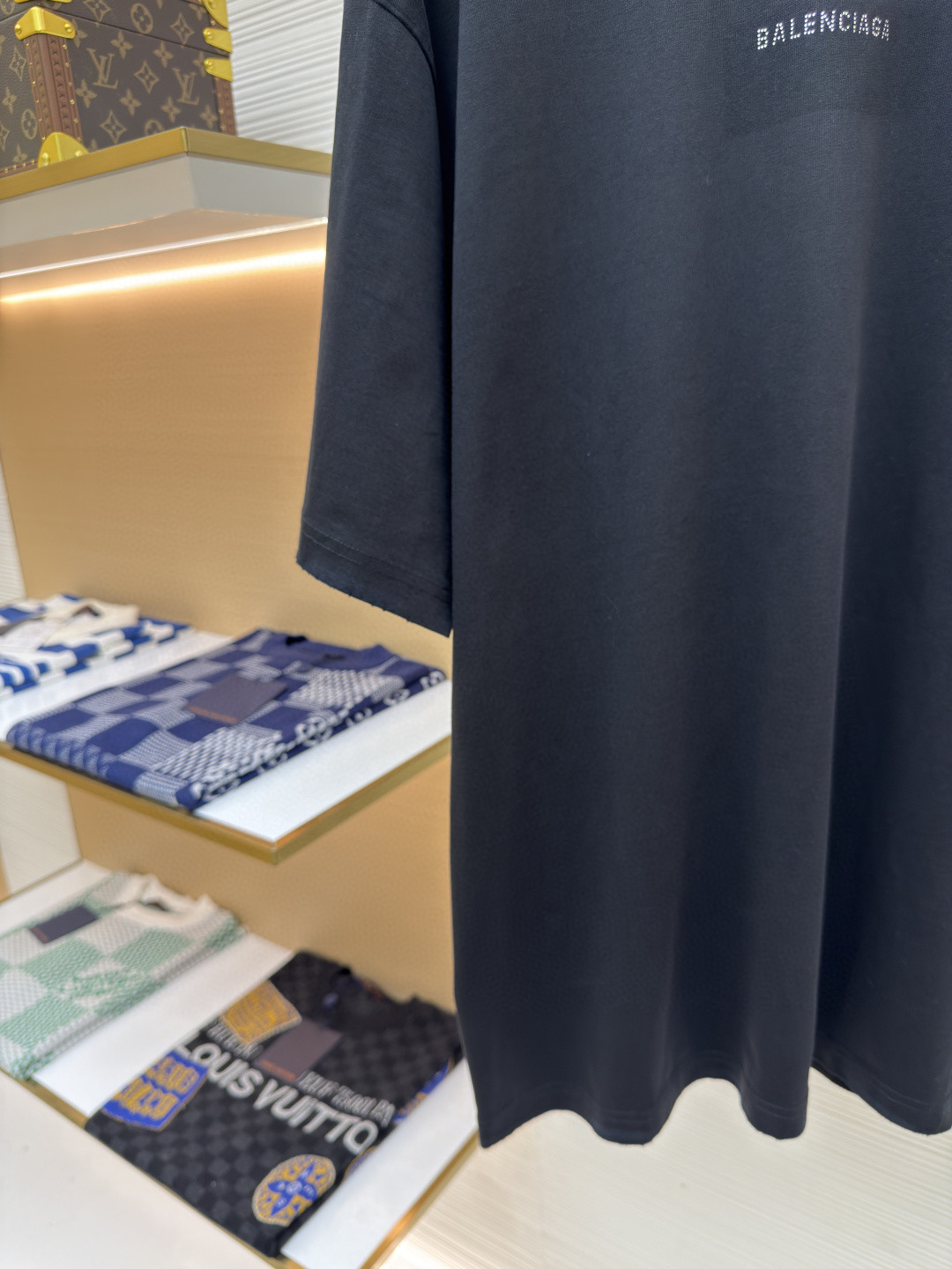 Balenciaga 巴黎世家 字母烫钻圆领短袖 T恤 夏季 黑色 A5
