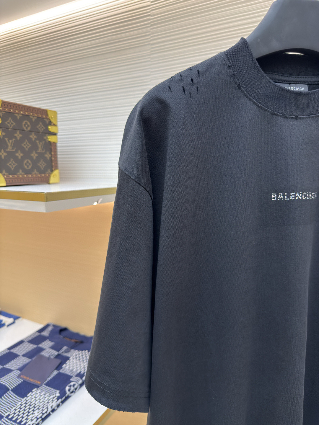 Balenciaga 巴黎世家 字母烫钻圆领短袖 T恤 夏季 黑色 A5