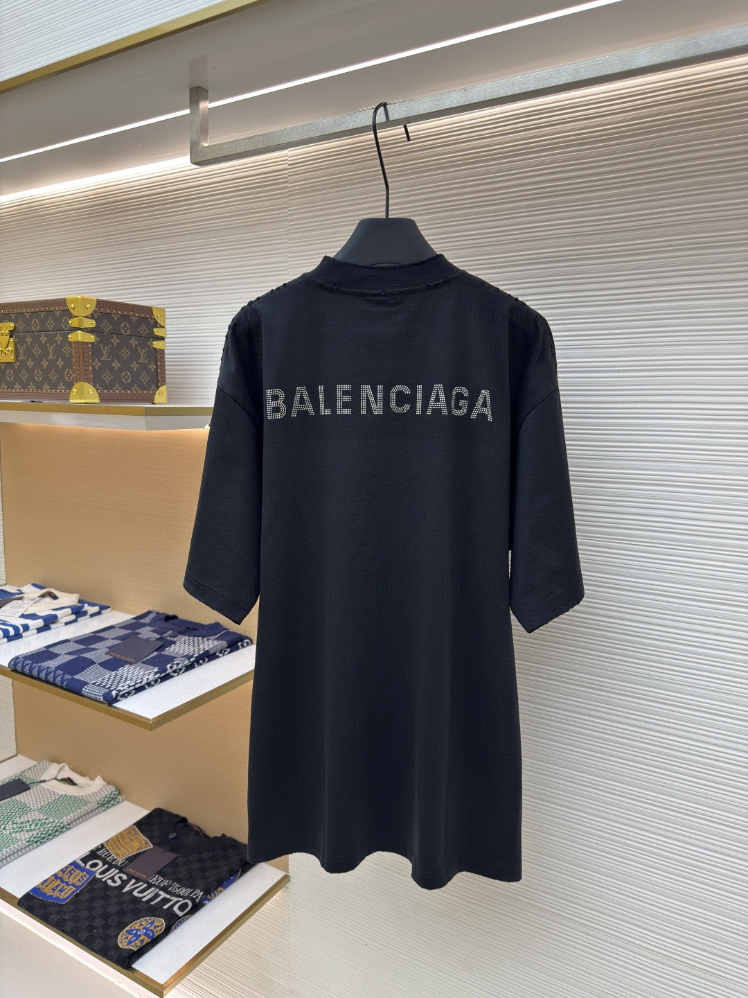 Balenciaga 巴黎世家 字母烫钻圆领短袖 T恤 夏季 黑色 A5