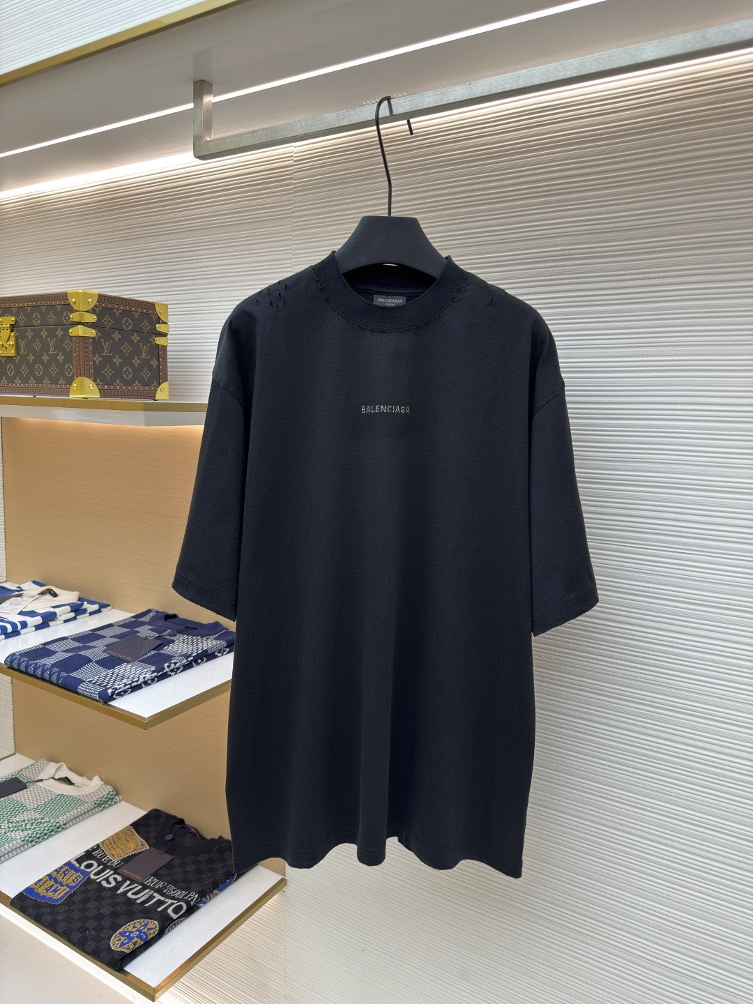 Balenciaga 巴黎世家 字母烫钻圆领短袖 T恤 夏季 黑色 A5