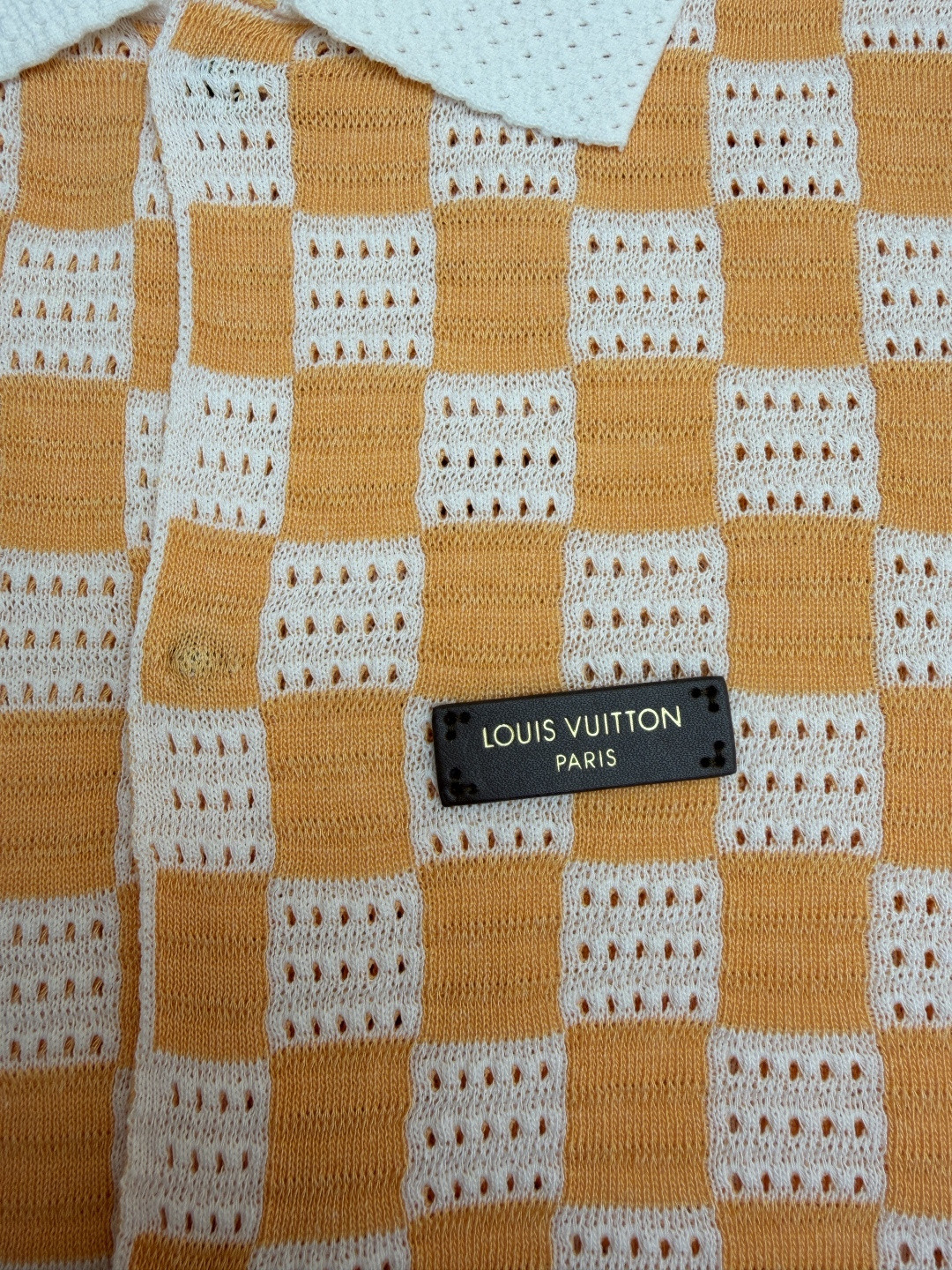LOUIS VUITTON 路易威登 LV 棋盘格肌理针织衬衫 开衫 针织衫 短袖 夏款 白橙色 B0