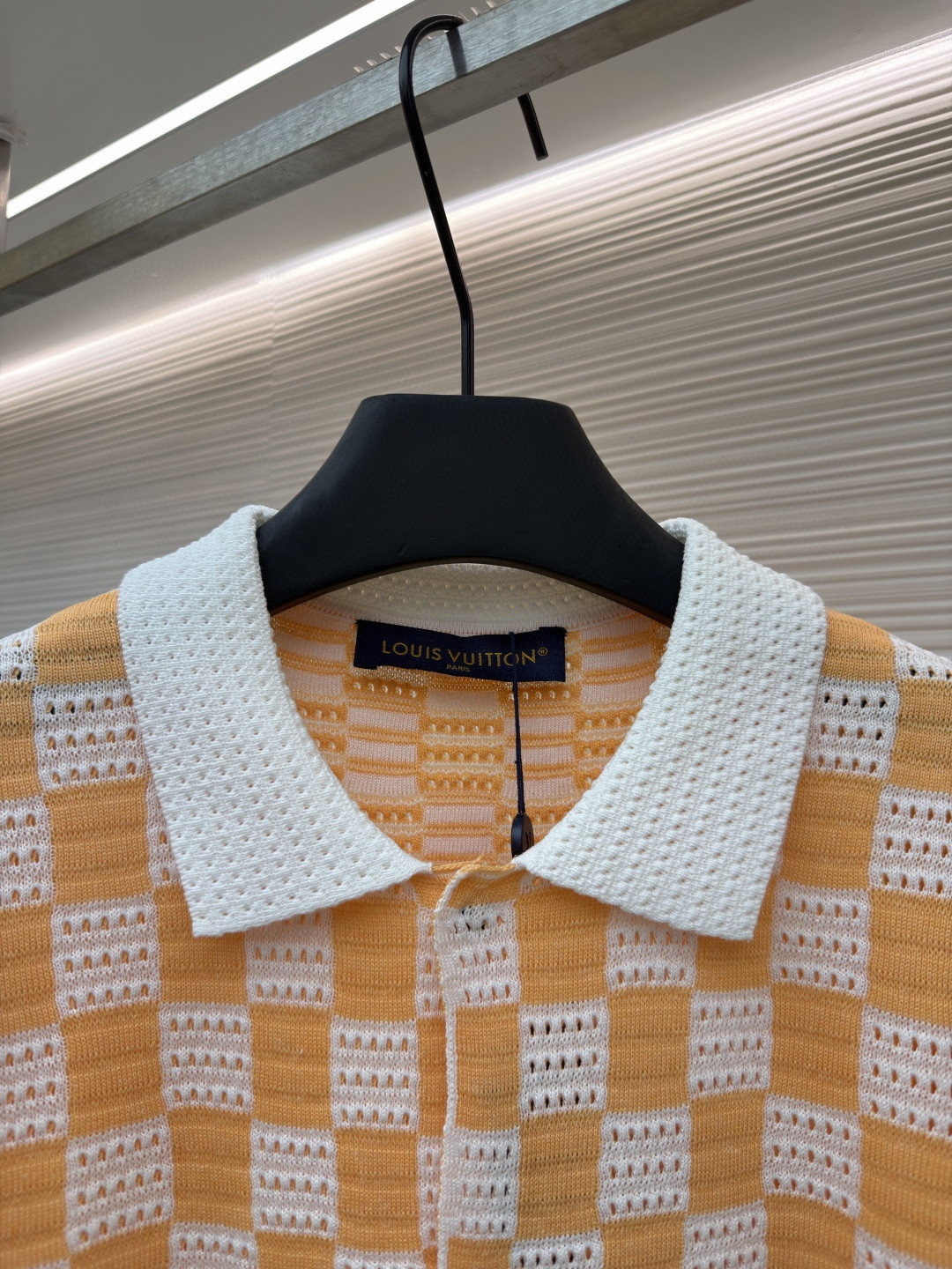 LOUIS VUITTON 路易威登 LV 棋盘格肌理针织衬衫 开衫 针织衫 短袖 夏款 白橙色 B0
