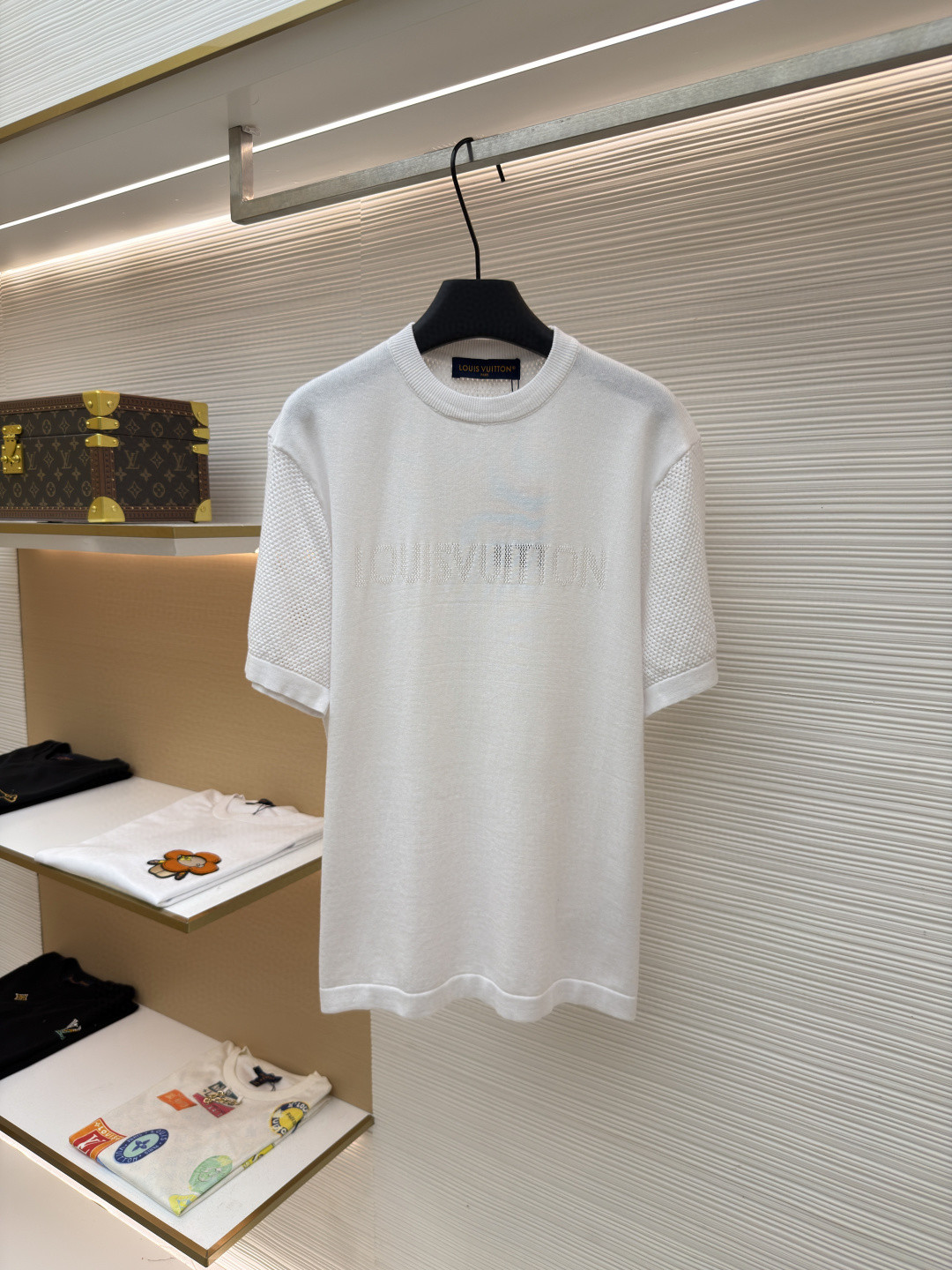 LOUIS VUITTON 路易威登 LV 字母提花网眼针织短袖 T恤 夏款 白色 B0