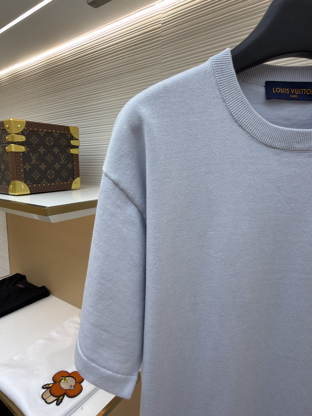 LOUIS VUITTON 路易威登 LV 纯色锦纶嵌饰针织圆领短袖 夏款 白色 黑色 蓝色 B0 1AHVQ0