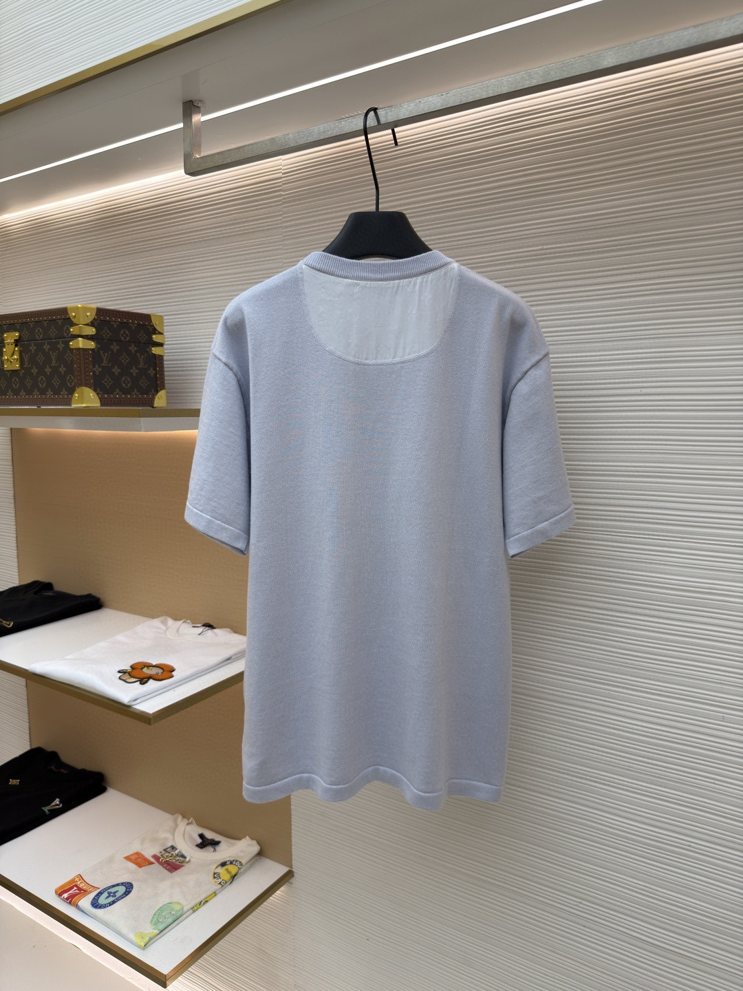LOUIS VUITTON 路易威登 LV 纯色锦纶嵌饰针织圆领短袖 夏款 白色 黑色 蓝色 B0 1AHVQ0