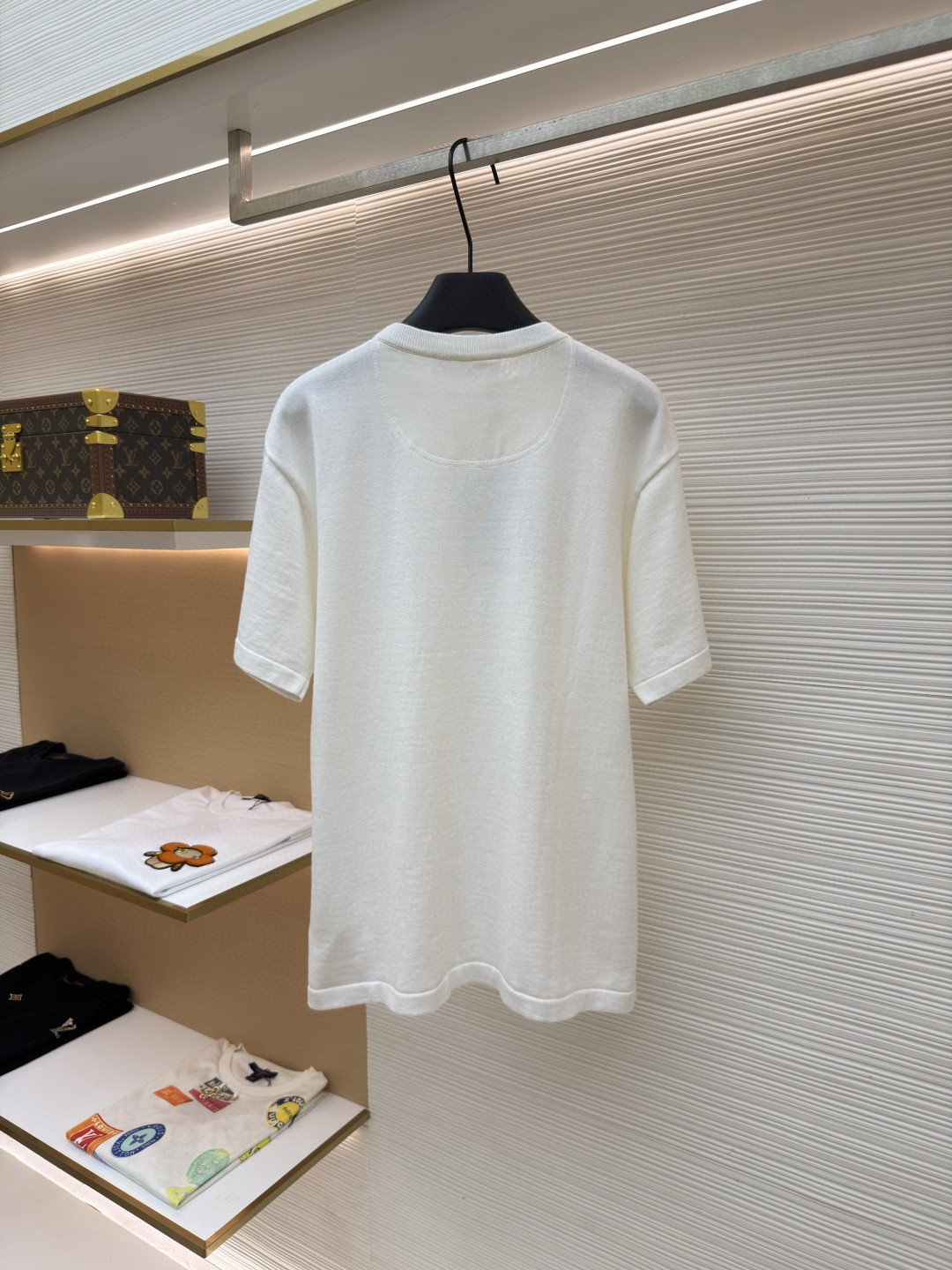 LOUIS VUITTON 路易威登 LV 纯色锦纶嵌饰针织圆领短袖 夏款 白色 黑色 蓝色 B0 1AHVQ0