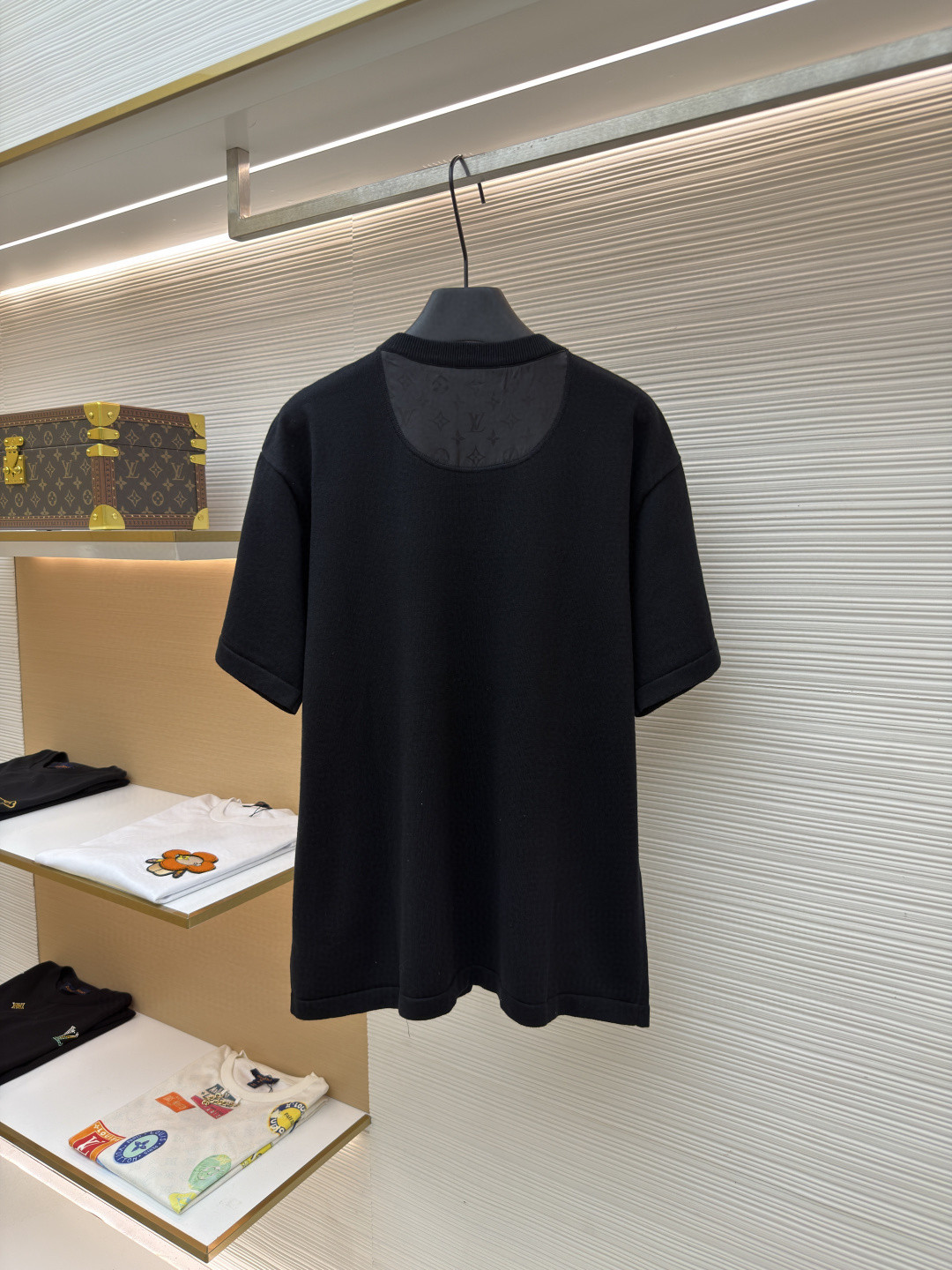 LOUIS VUITTON 路易威登 LV 纯色锦纶嵌饰针织圆领短袖 夏款 白色 黑色 蓝色 B0 1AHVQ0