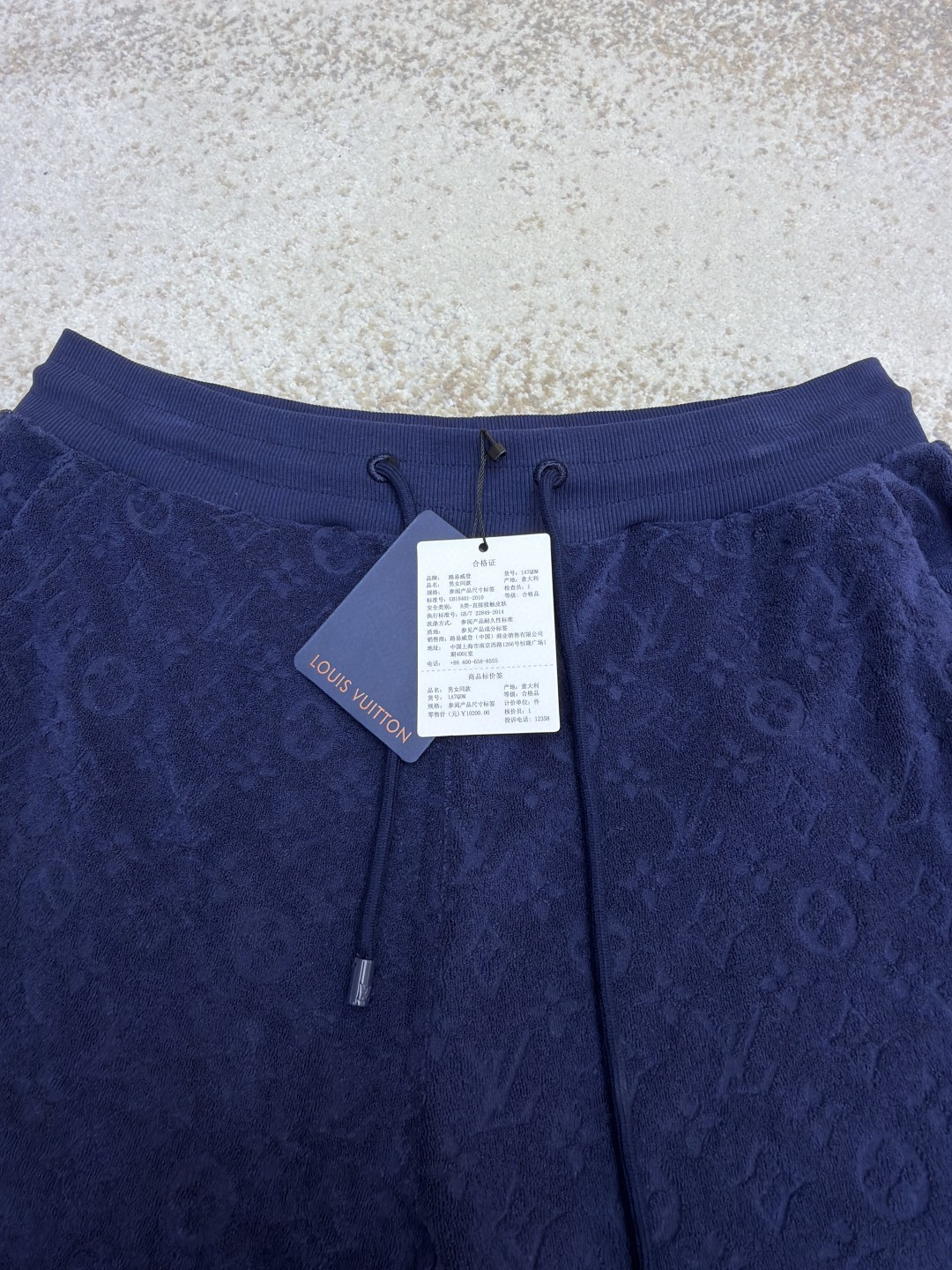 LOUIS VUITTON 路易威登 LV 压印毛圈布松紧腰短裤 休闲裤 裤子 五分裤 黑色 蓝色 B0