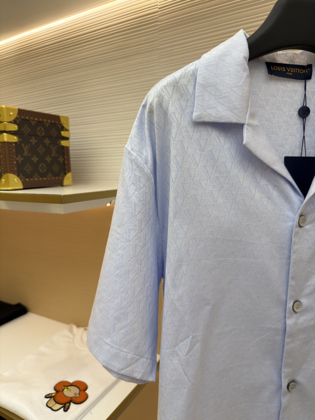 LOUIS VUITTON 路易威登 压印菱形暗纹短袖衬衫 外套 蓝色 B0