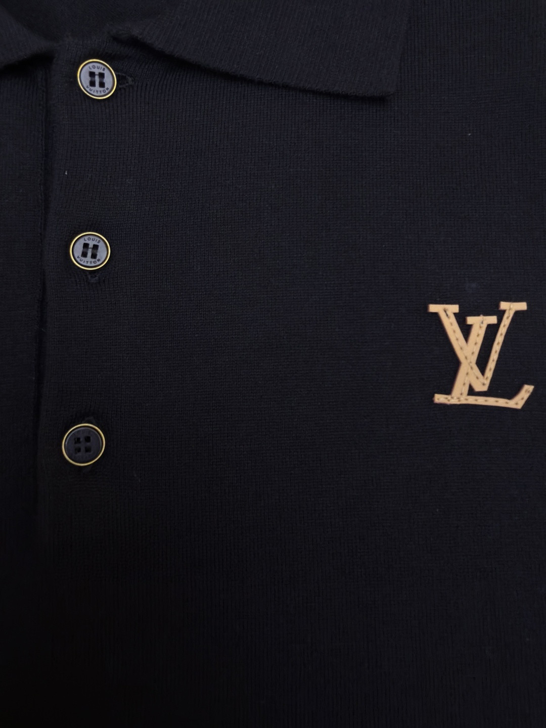 LOUIS VUITTON 路易威登 LV 字母皮牌标识针织Polo衫 短袖 夏款 黑色 B0 1AK71C