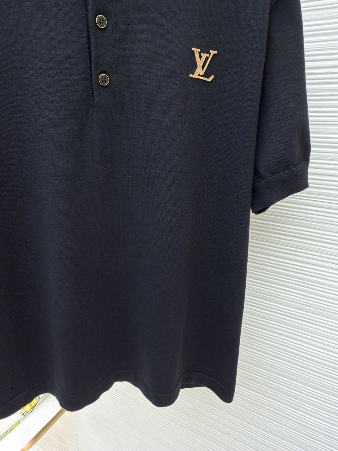 LOUIS VUITTON 路易威登 LV 字母皮牌标识针织Polo衫 短袖 夏款 黑色 B0 1AK71C