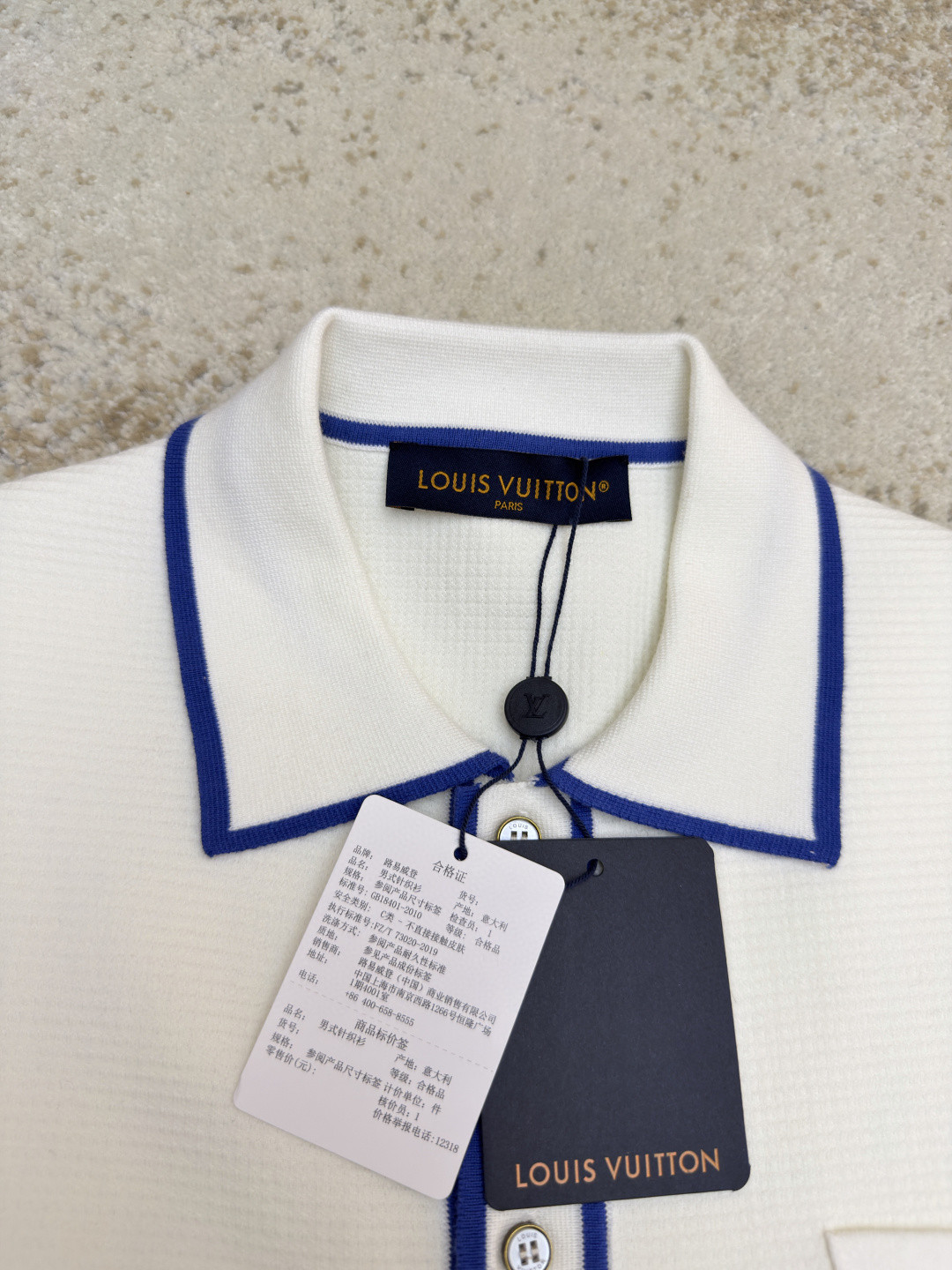 LOUIS VUITTON 路易威登 LV 口袋字母拼色针织衬衫 短袖 夏款 白色 蓝色 B0 1AK6X1