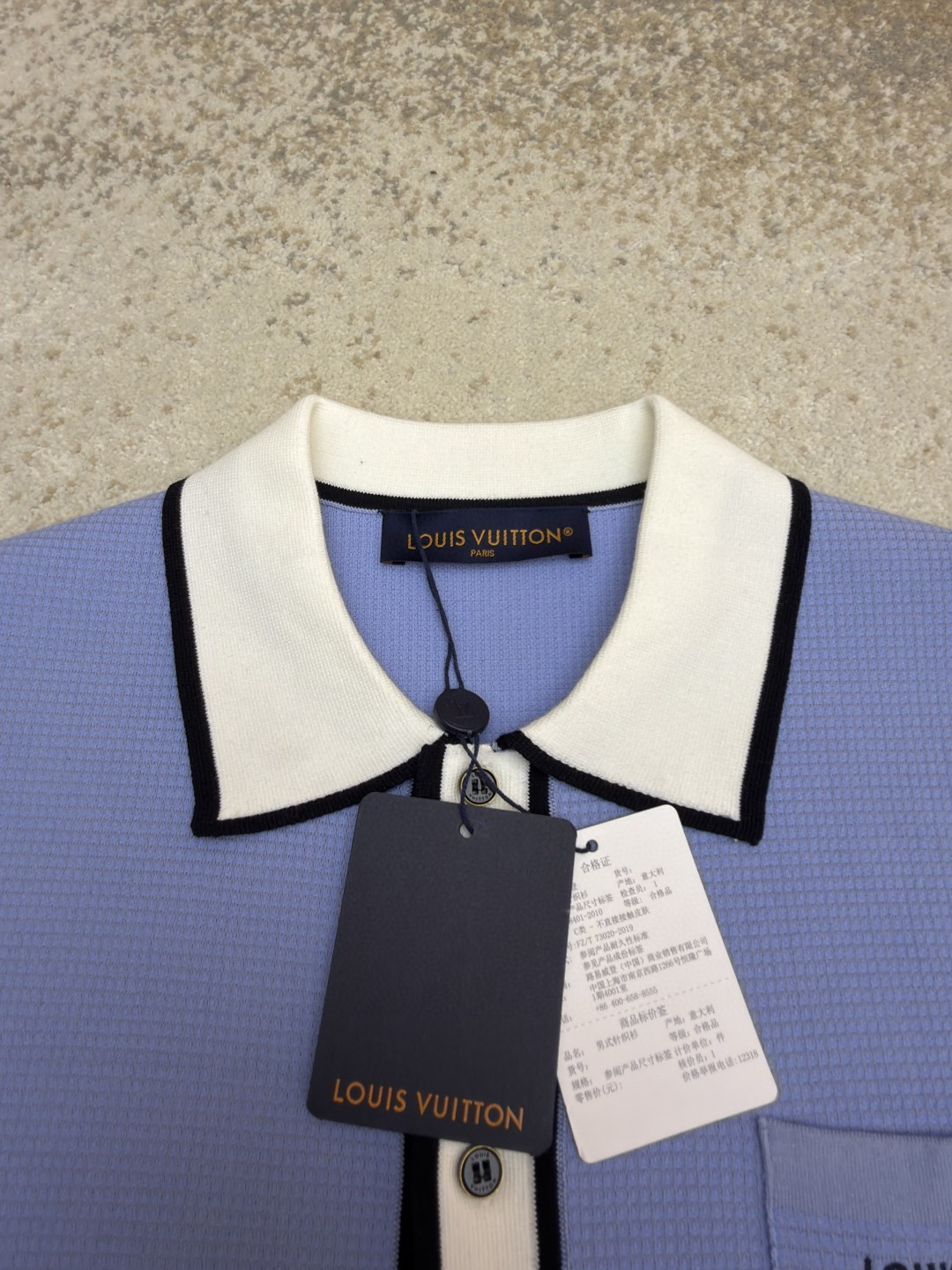 LOUIS VUITTON 路易威登 LV 口袋字母拼色针织衬衫 短袖 夏款 白色 蓝色 B0 1AK6X1