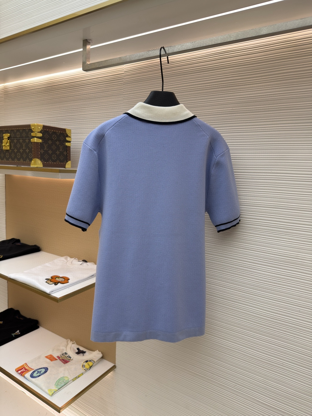 LOUIS VUITTON 路易威登 LV 口袋字母拼色针织衬衫 短袖 夏款 白色 蓝色 B0 1AK6X1
