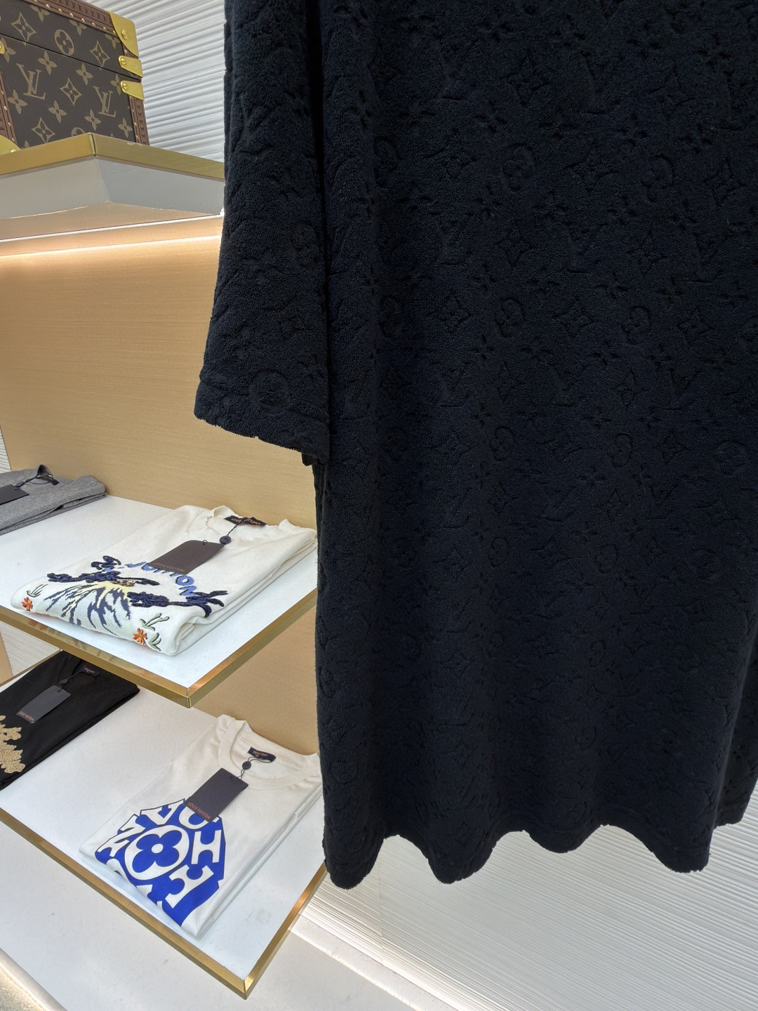 LOUIS VUITTON 路易威登 LV 压纹毛圈布圆领短袖 T恤 夏款 黑色 蓝色 A0