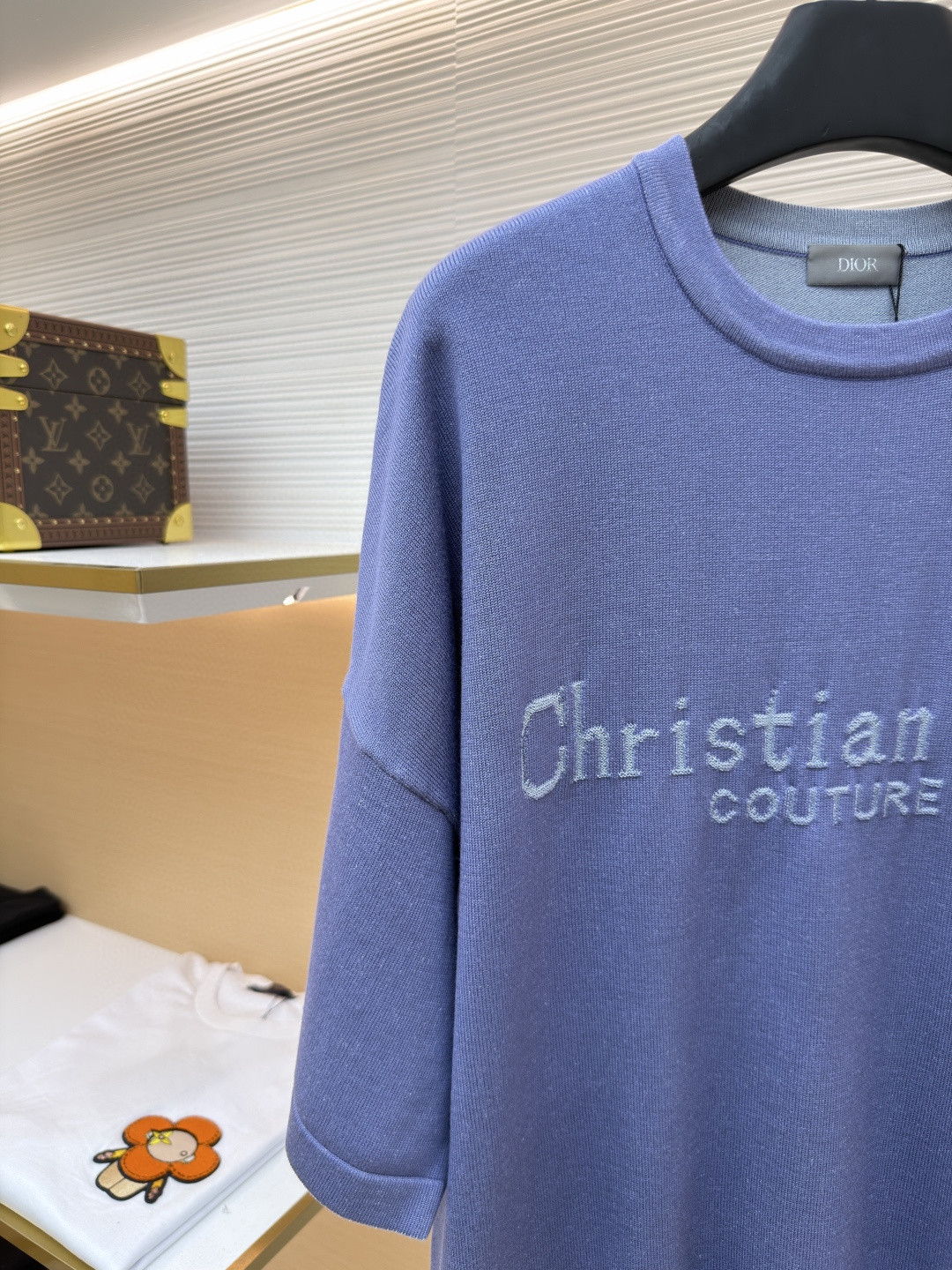 DIOR 迪奥 Christian标识针织圆领短袖 针织衫 T恤 夏季 蓝色 A7 