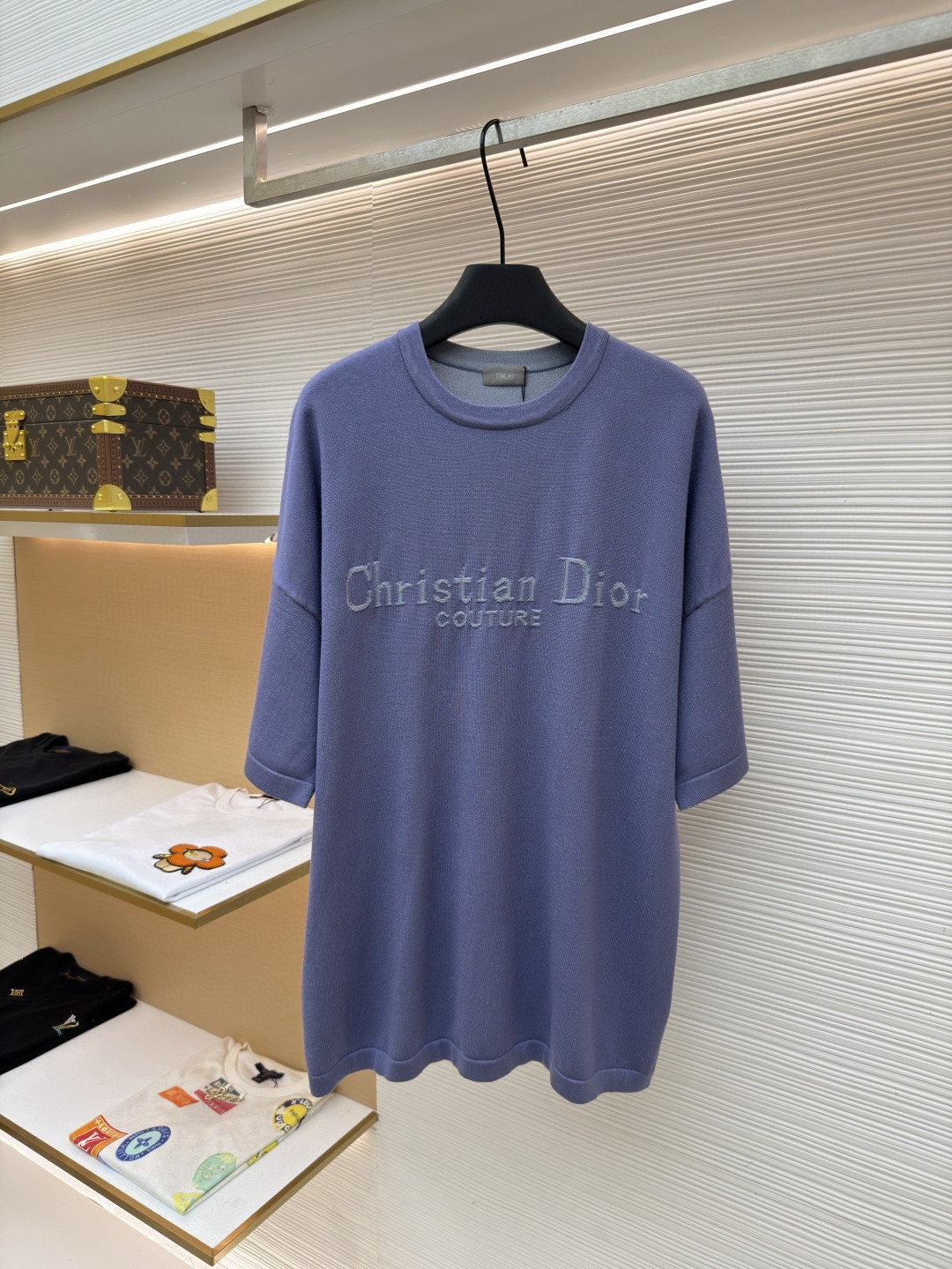 DIOR 迪奥 Christian标识针织圆领短袖 针织衫 T恤 夏季 蓝色 A7 