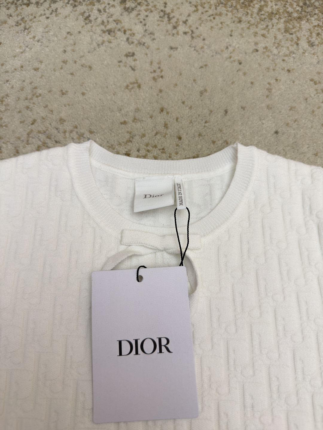DIOR 迪奥 满印挂饰针织毛衣圆领短袖 T恤 夏季 女款 白色 蓝色 B0 624S24A5E33-X0400