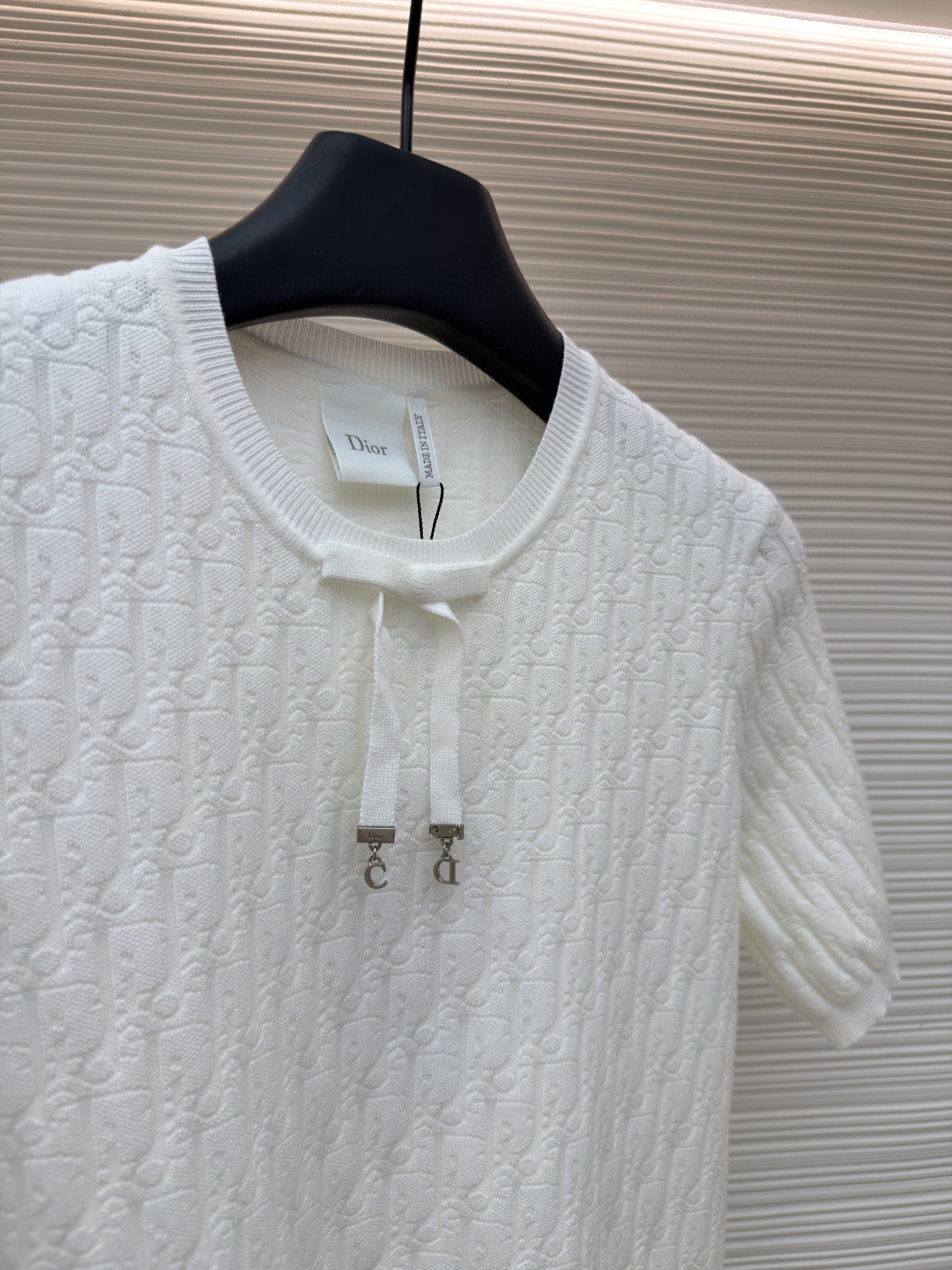 DIOR 迪奥 满印挂饰针织毛衣圆领短袖 T恤 夏季 女款 白色 蓝色 B0 624S24A5E33-X0400
