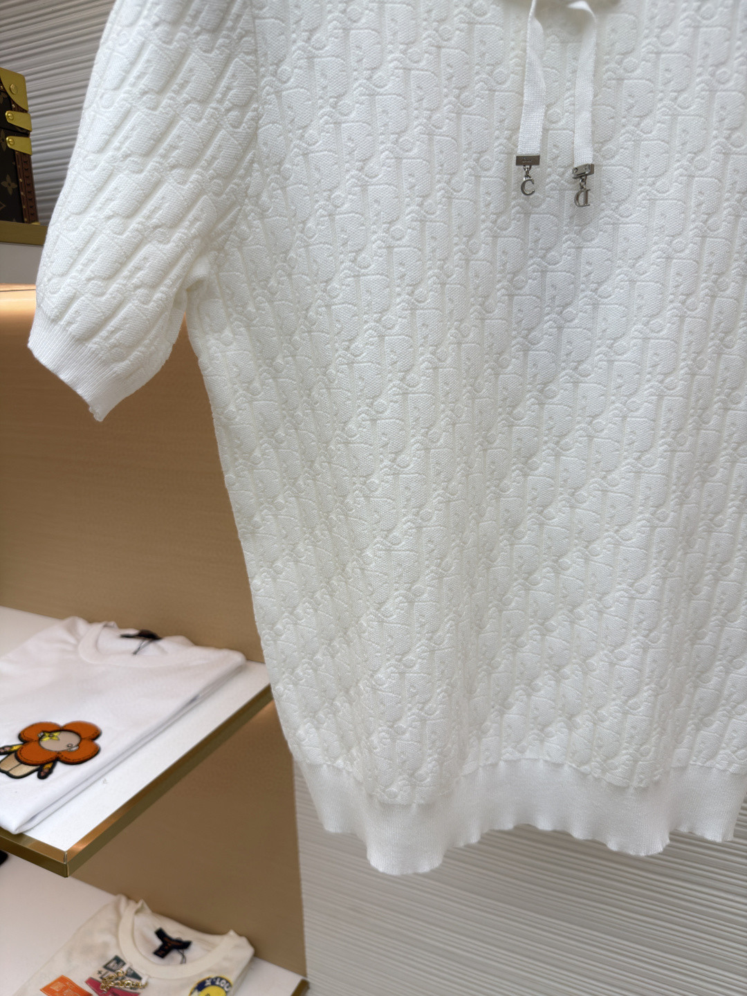 DIOR 迪奥 满印挂饰针织毛衣圆领短袖 T恤 夏季 女款 白色 蓝色 B0 624S24A5E33-X0400