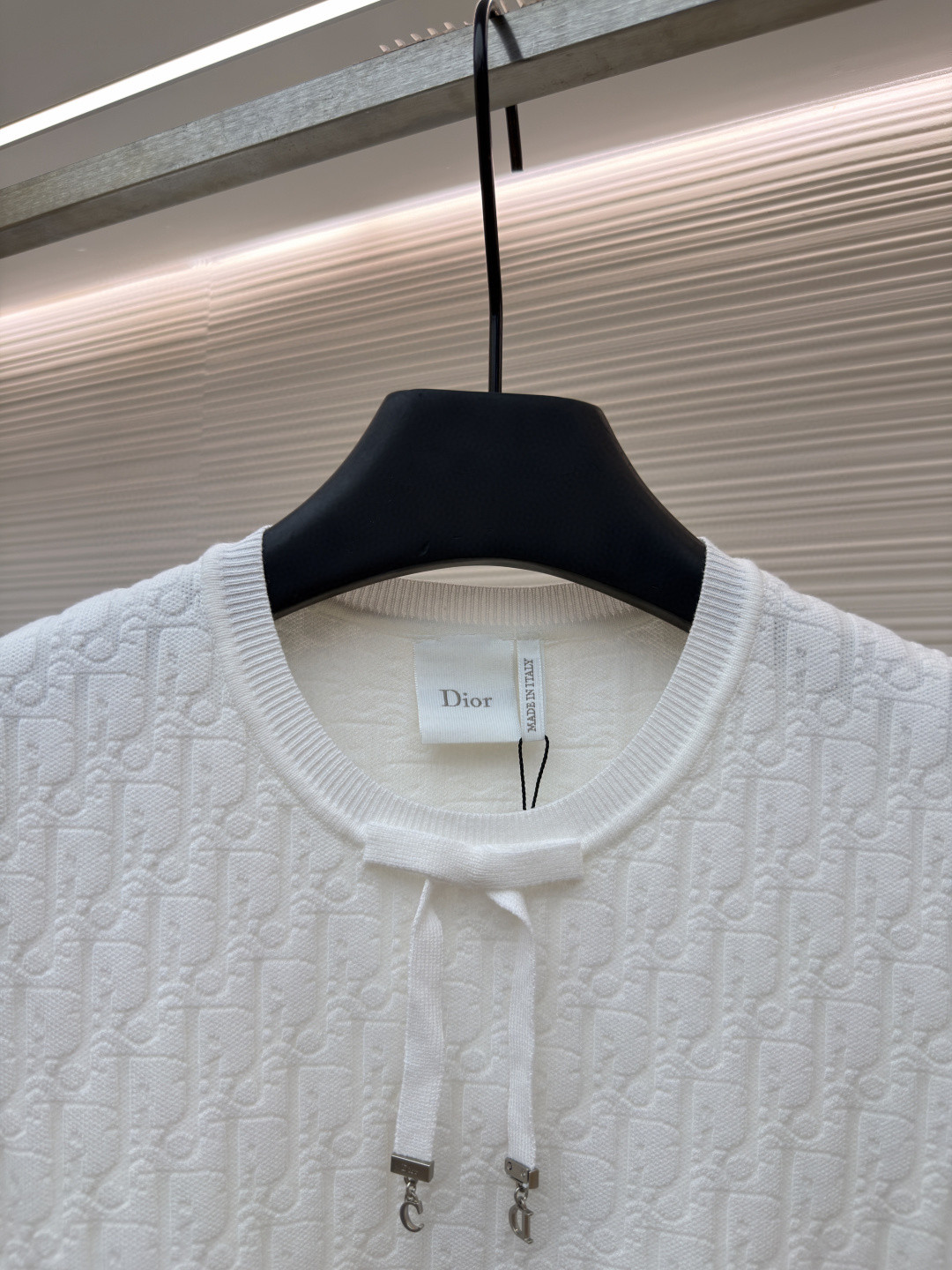 DIOR 迪奥 满印挂饰针织毛衣圆领短袖 T恤 夏季 女款 白色 蓝色 B0 624S24A5E33-X0400
