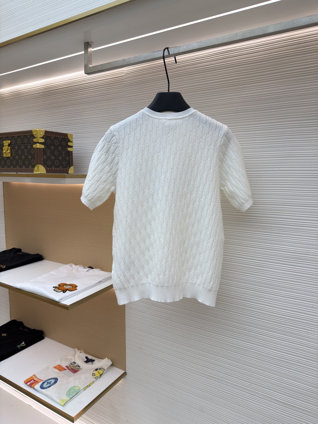 DIOR 迪奥 满印挂饰针织毛衣圆领短袖 T恤 夏季 女款 白色 蓝色 B0 624S24A5E33-X0400