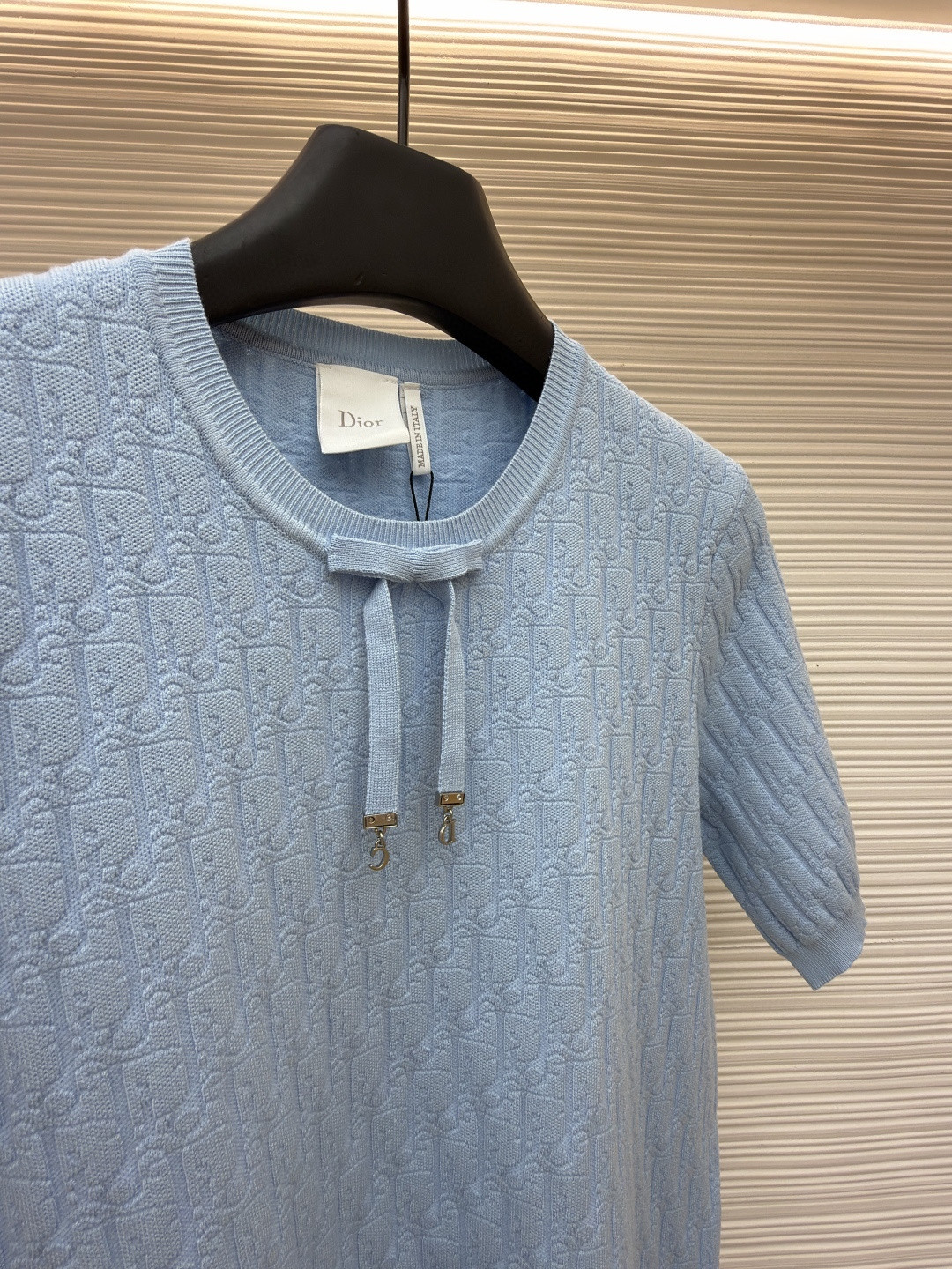 DIOR 迪奥 满印挂饰针织毛衣圆领短袖 T恤 夏季 女款 白色 蓝色 B0 624S24A5E33-X0400