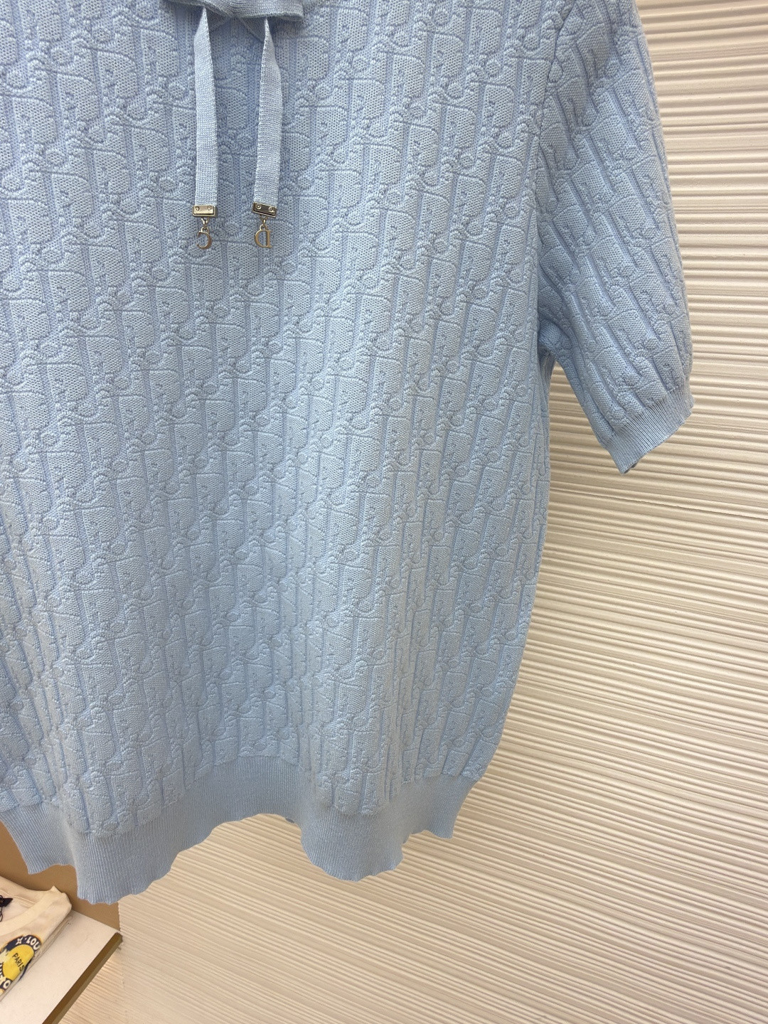 DIOR 迪奥 满印挂饰针织毛衣圆领短袖 T恤 夏季 女款 白色 蓝色 B0 624S24A5E33-X0400