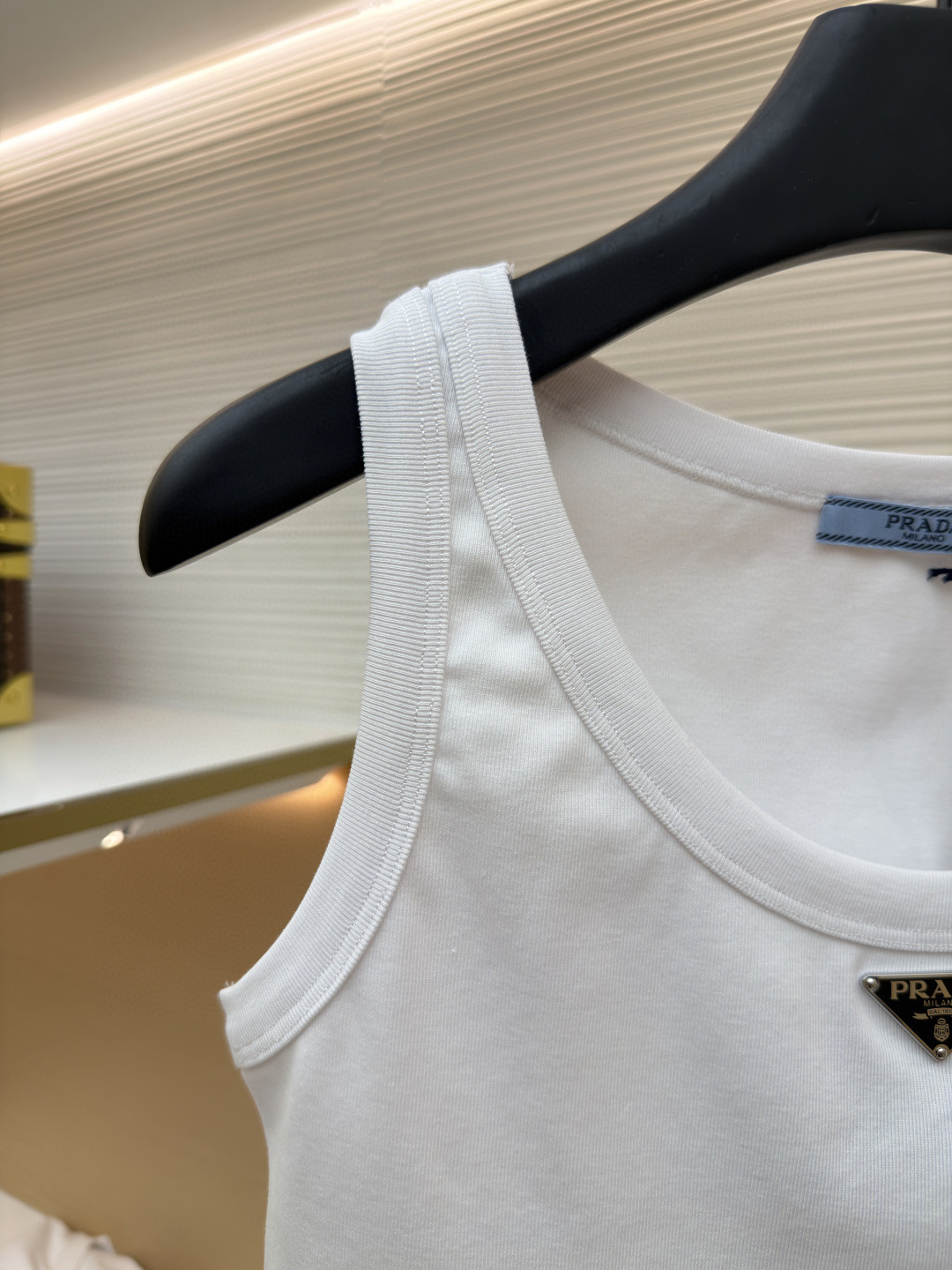 PRADA 普拉达 三角标短款背心 女款 夏季 白色 黑色 A0 39546C-10Z0-F0009-S-231