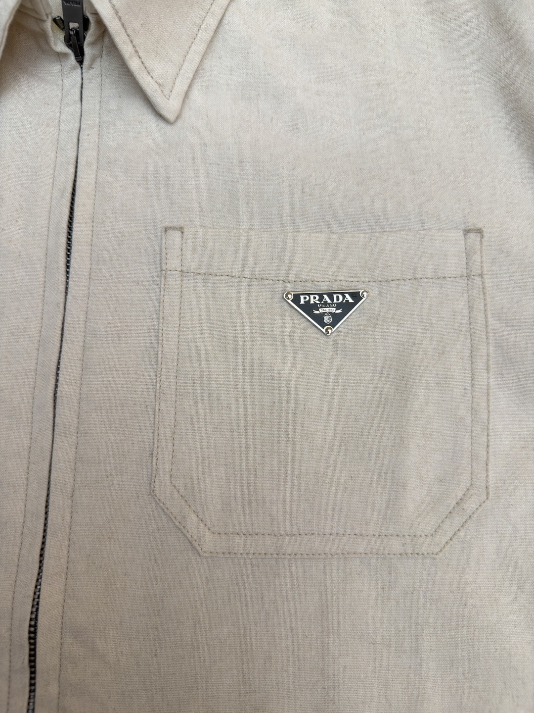 PRADA 普拉达 三角标棉麻拉链外套 夹克 长袖 米色 B0 GEB255-14J2-F0ABR-S-OOO