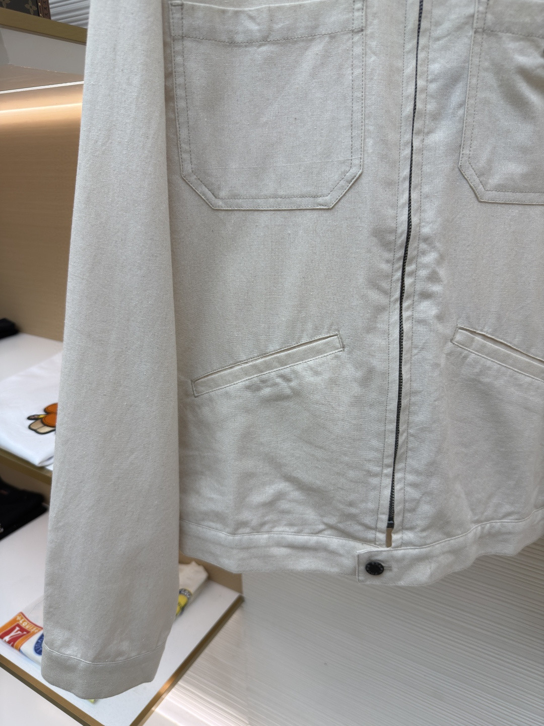 PRADA 普拉达 三角标棉麻拉链外套 夹克 长袖 米色 B0 GEB255-14J2-F0ABR-S-OOO