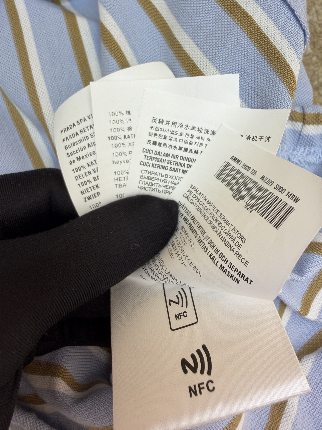 PRADA 普拉达 三角徽标条纹Polo衫 短袖 T恤 女款 夏季 蓝色 A7 39609-16WC-F0KO4-S-OOO