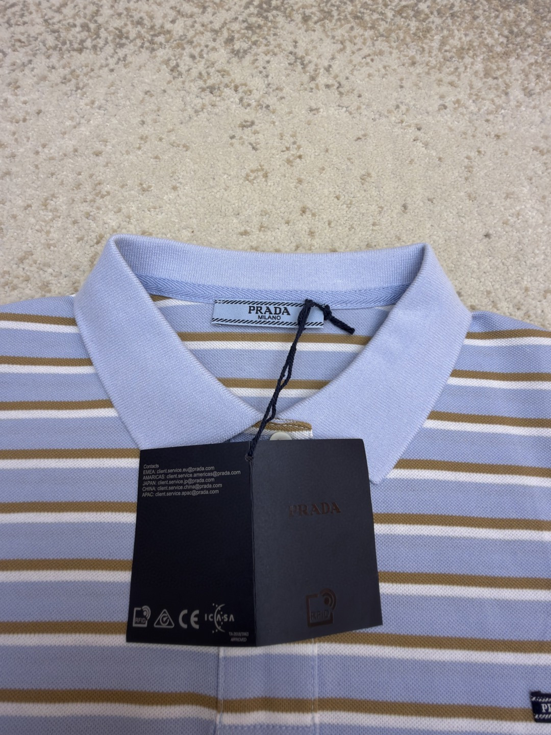 PRADA 普拉达 三角徽标条纹Polo衫 短袖 T恤 女款 夏季 蓝色 A7 39609-16WC-F0KO4-S-OOO