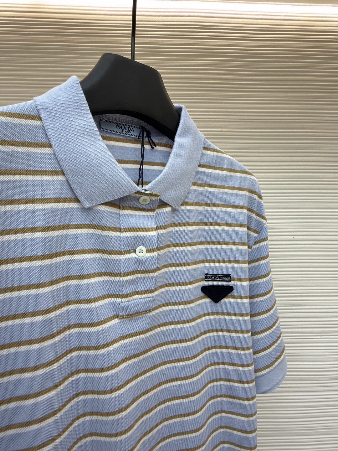 PRADA 普拉达 三角徽标条纹Polo衫 短袖 T恤 女款 夏季 蓝色 A7 39609-16WC-F0KO4-S-OOO